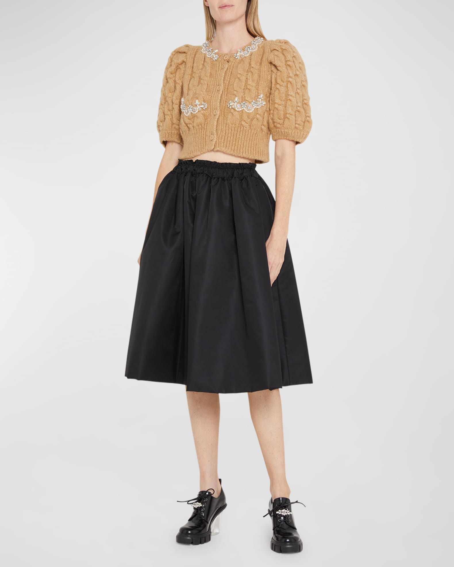 Simone Rocha Embellished Cable-Knit Puff-Sleeve Cropped Cardigan ...