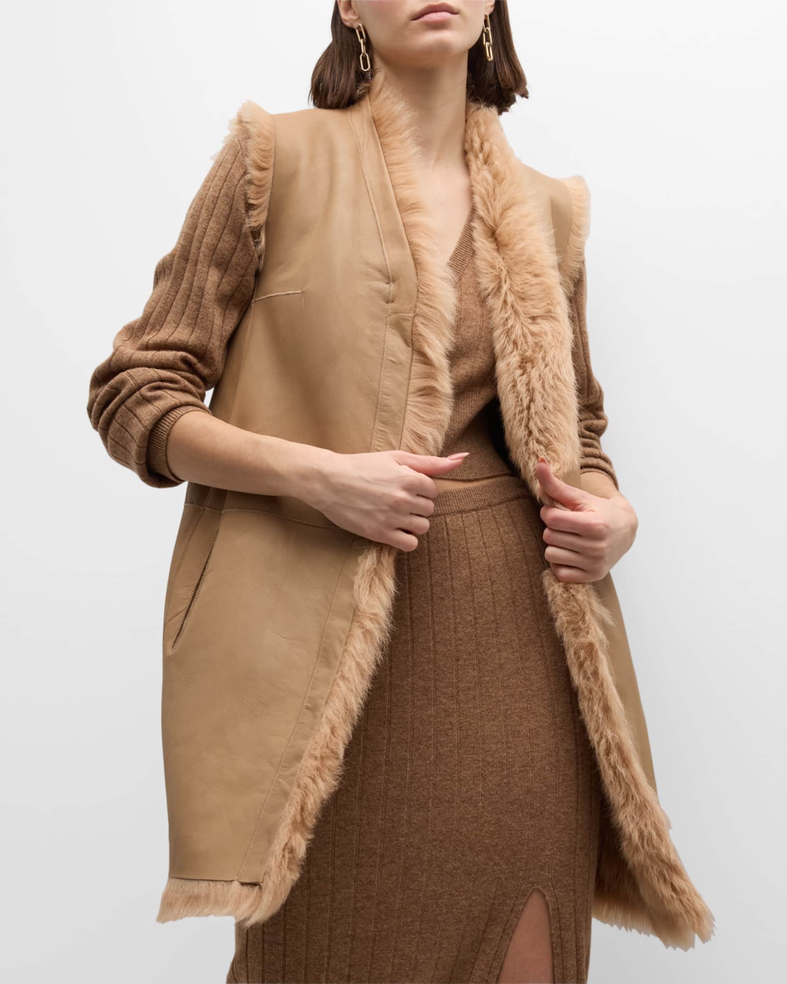 Drawer wool Belted reversible gilet sleeveless gown W-face Best outer 6522-299-0808 Black beige 36 main image 1