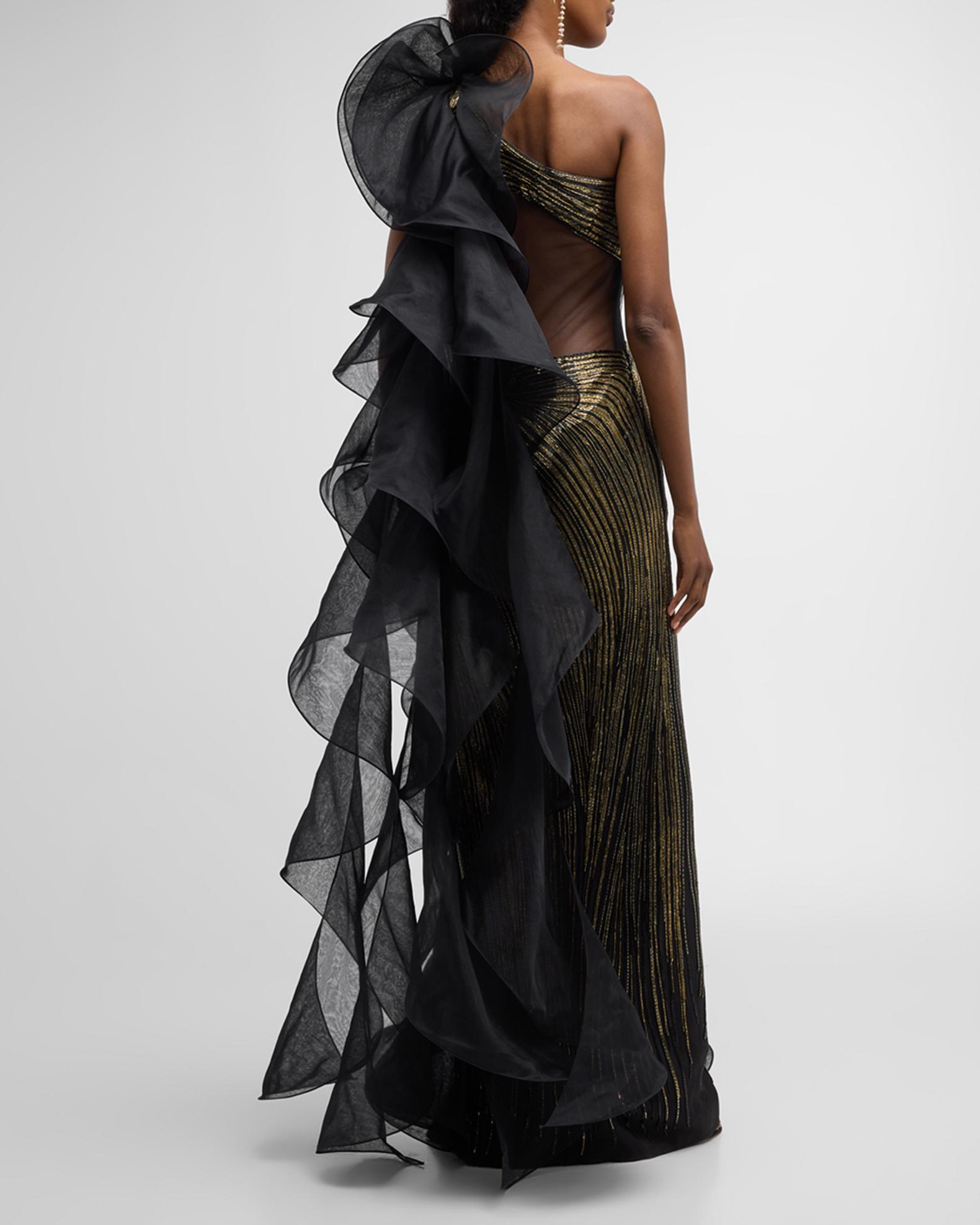 Gaurav Gupta Spiraling Ruffle Cutout Beaded Gown | Neiman Marcus