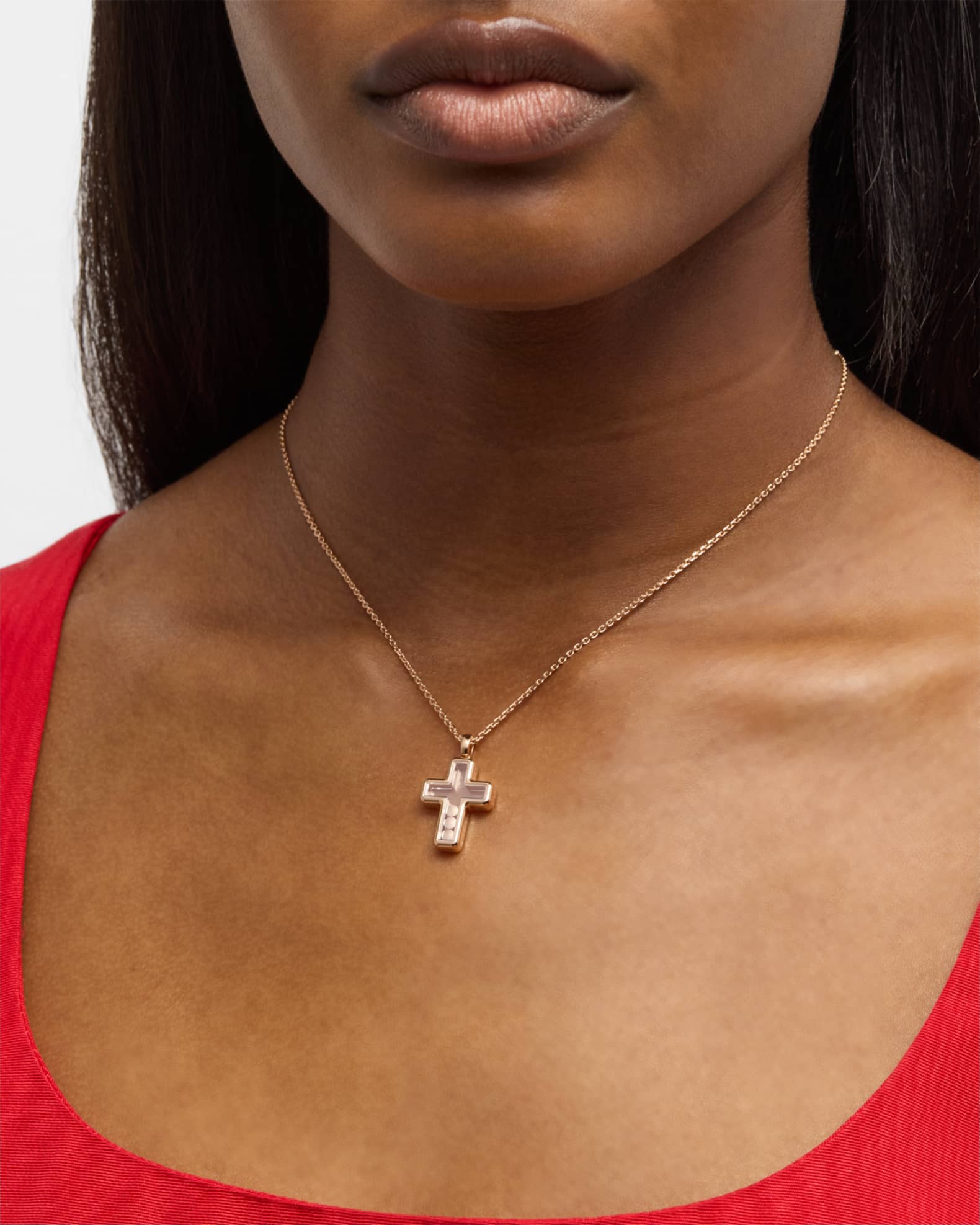 Chopard Happy Diamonds 18K Rose Gold Cross Pendant Necklace Neiman Marcus