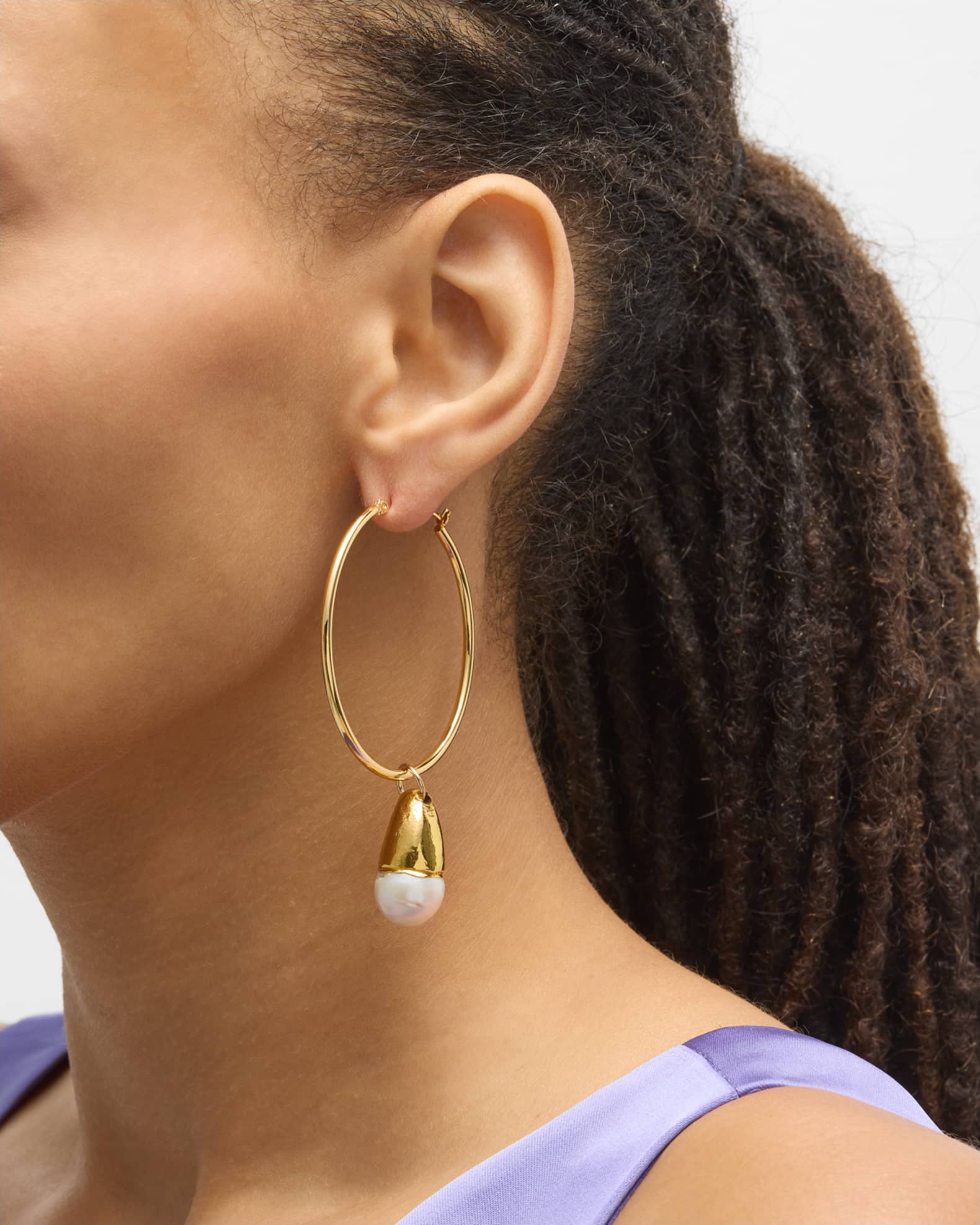 Pearl in Gold Foil Hoop Earrings 1