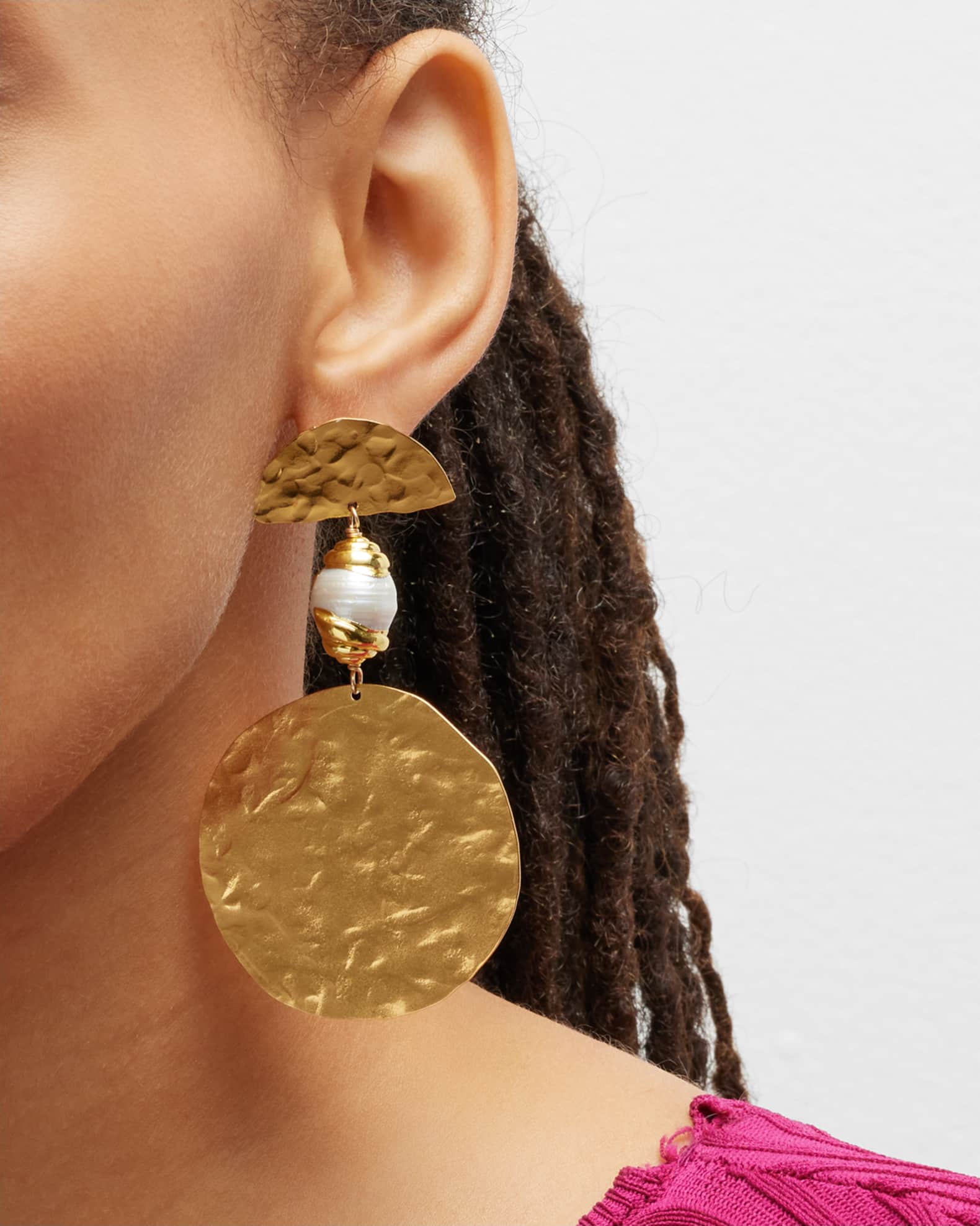 Gold Medallion Pearl Post Earrings 1