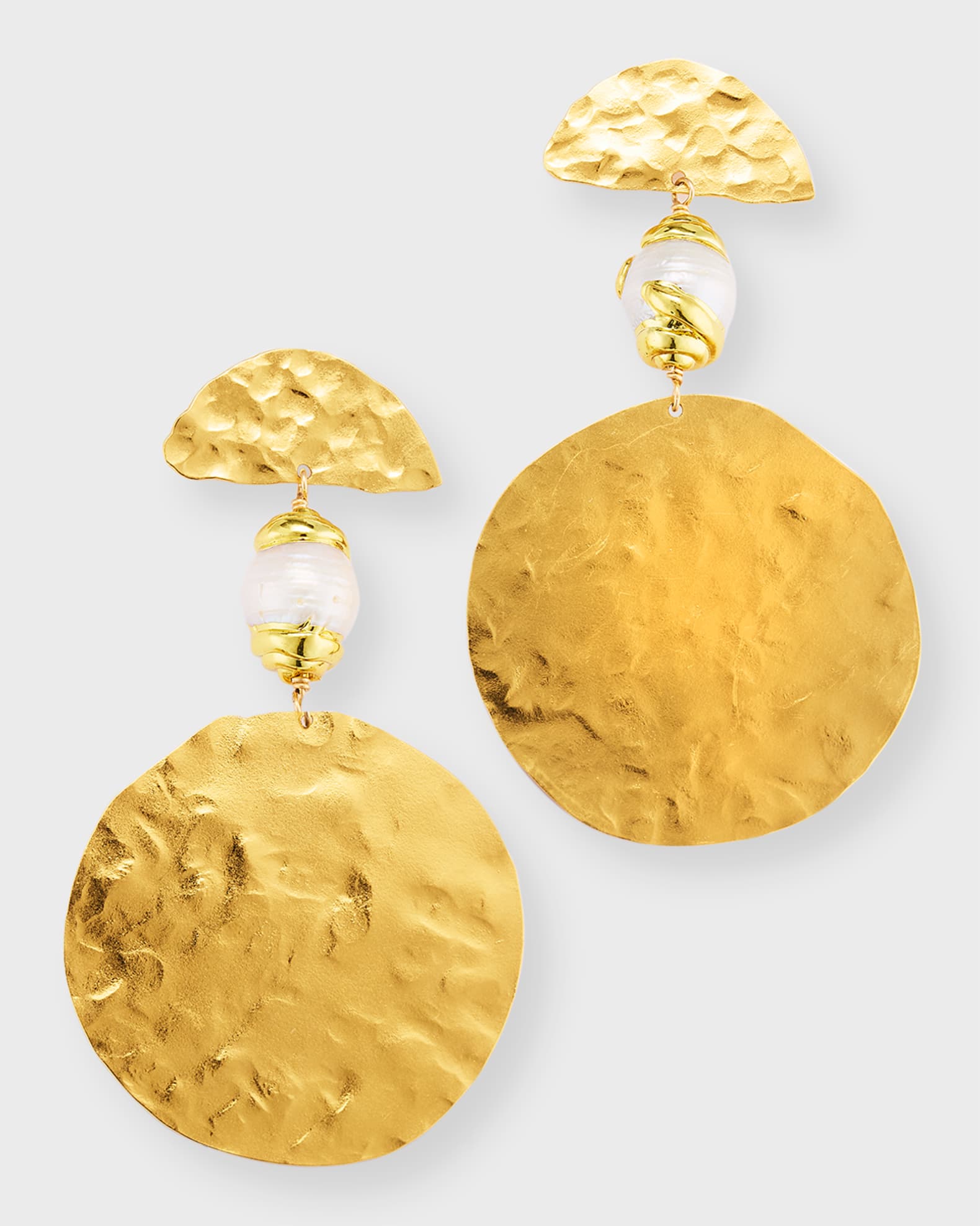 Gold Medallion Pearl Post Earrings 0