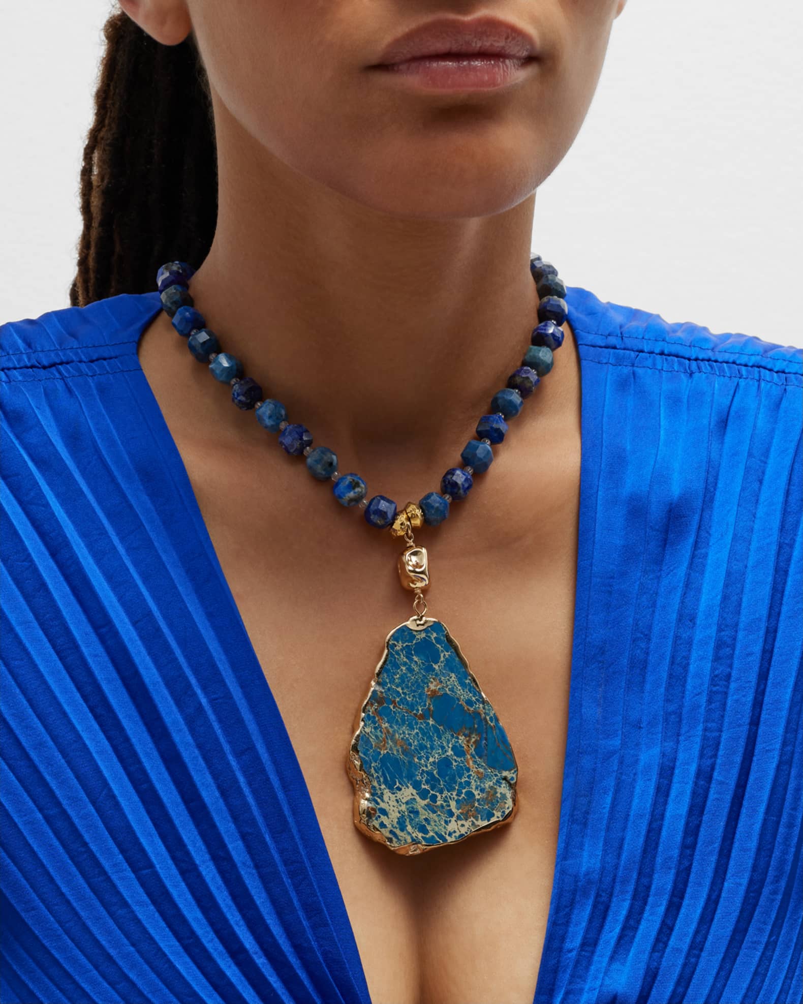 Long Lapis Blue Pendant Necklace 1