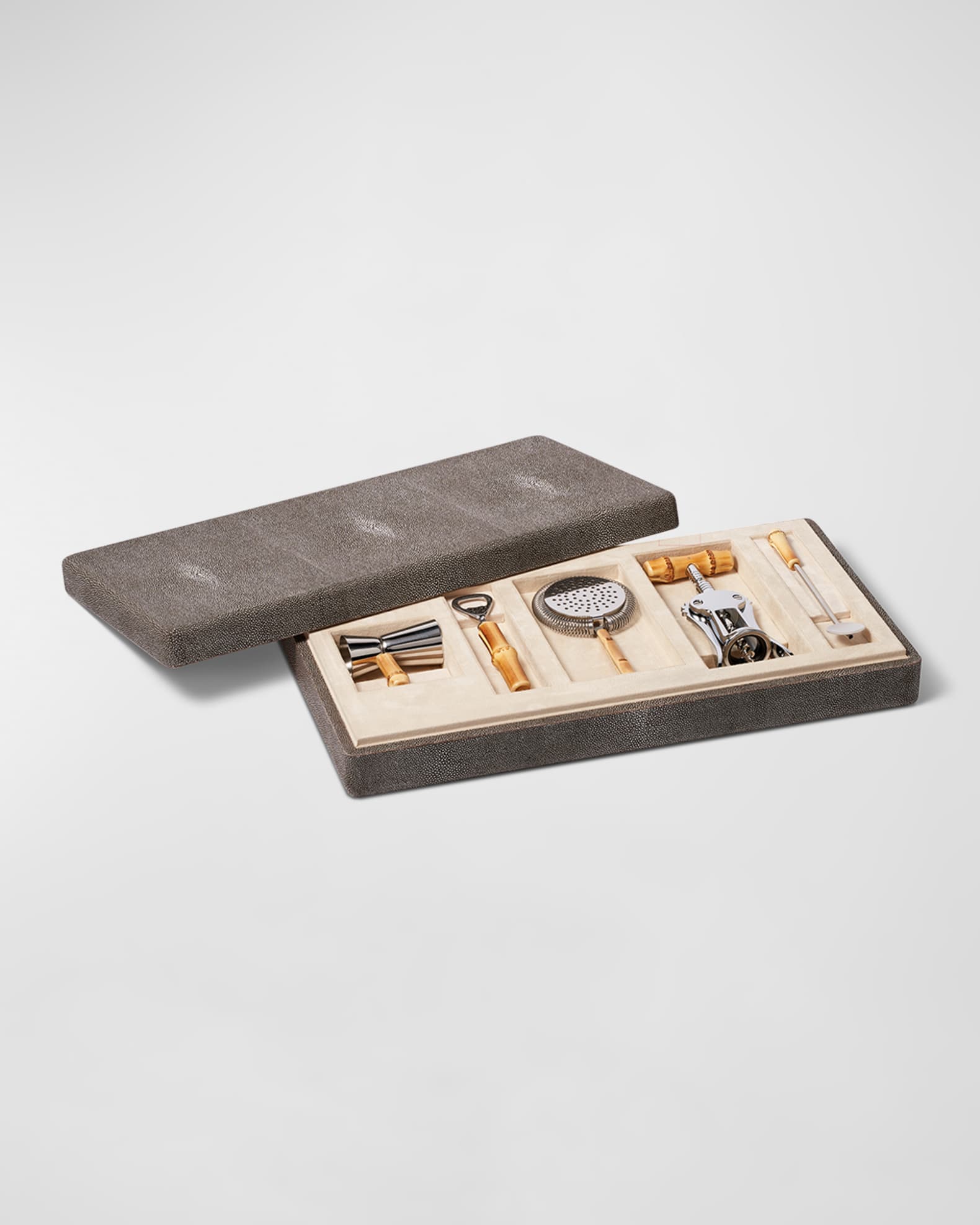 Faux Shagreen Bamboo Bar Set 1