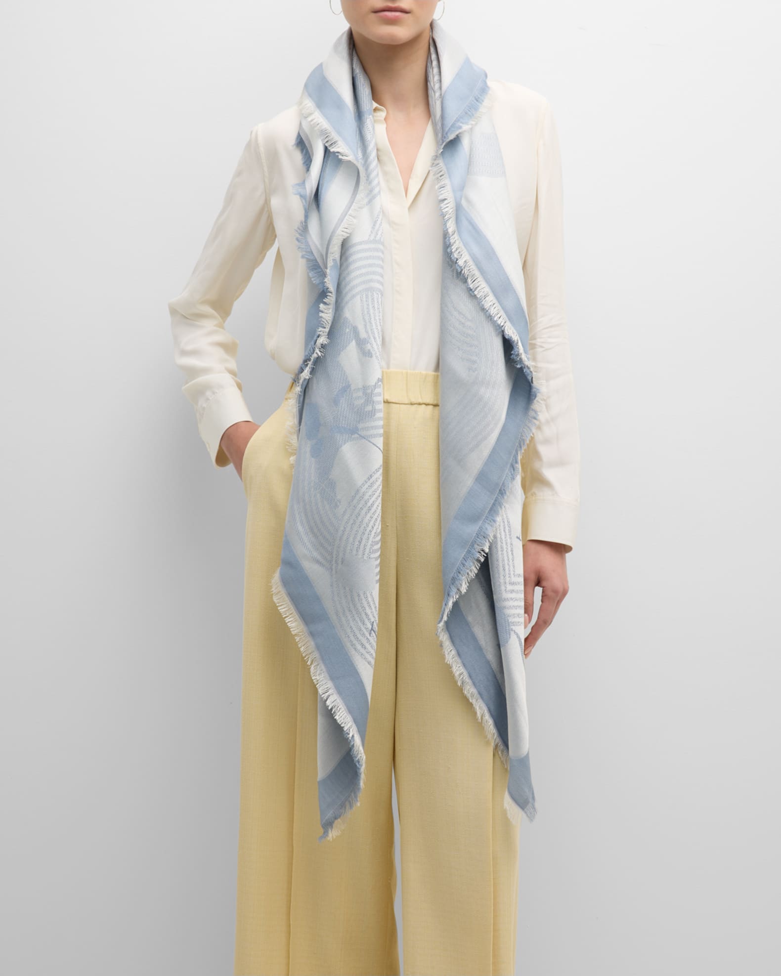 Race Track Print Silk-Wool Scarf  1