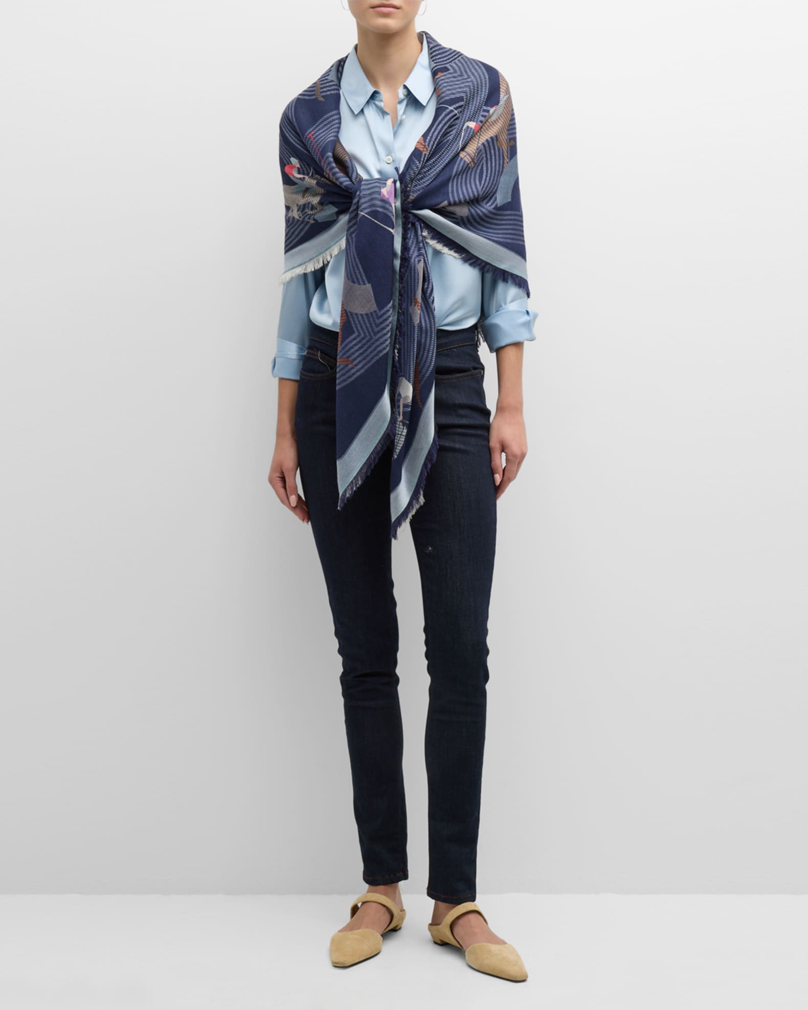 Race Track Print Silk-Wool Scarf  1