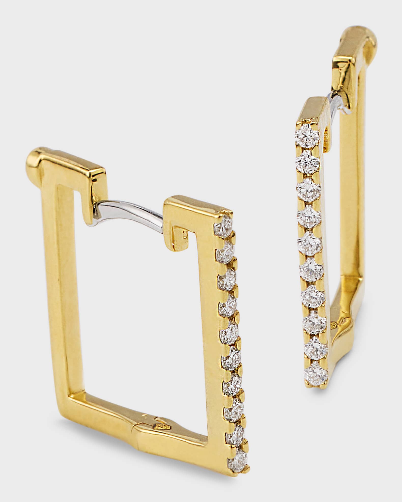 18K Yellow Gold Diamond Square Earrings, 15mm 0