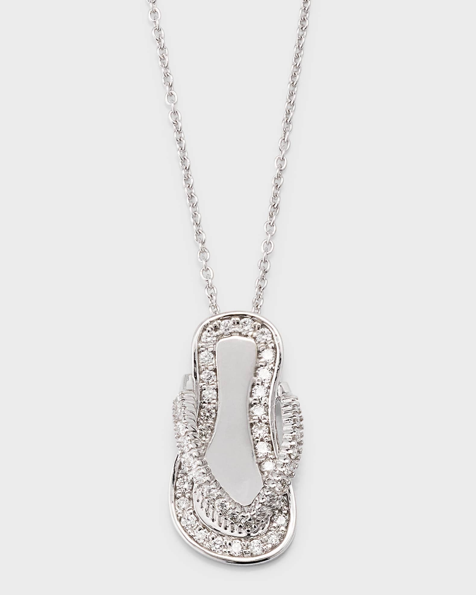 18K White Gold Diamond Flip Flop Necklace 0