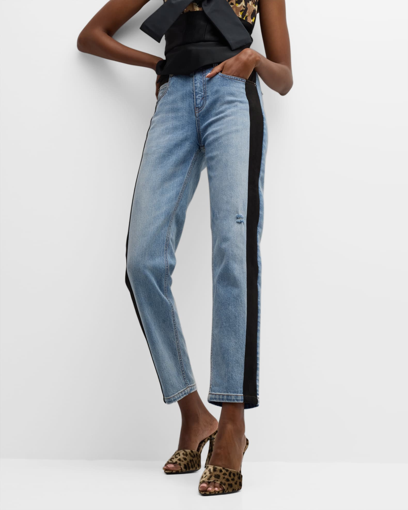 Hellessy Joshua Faux Suede SideStripe Belted StraightLeg Ankle Jeans