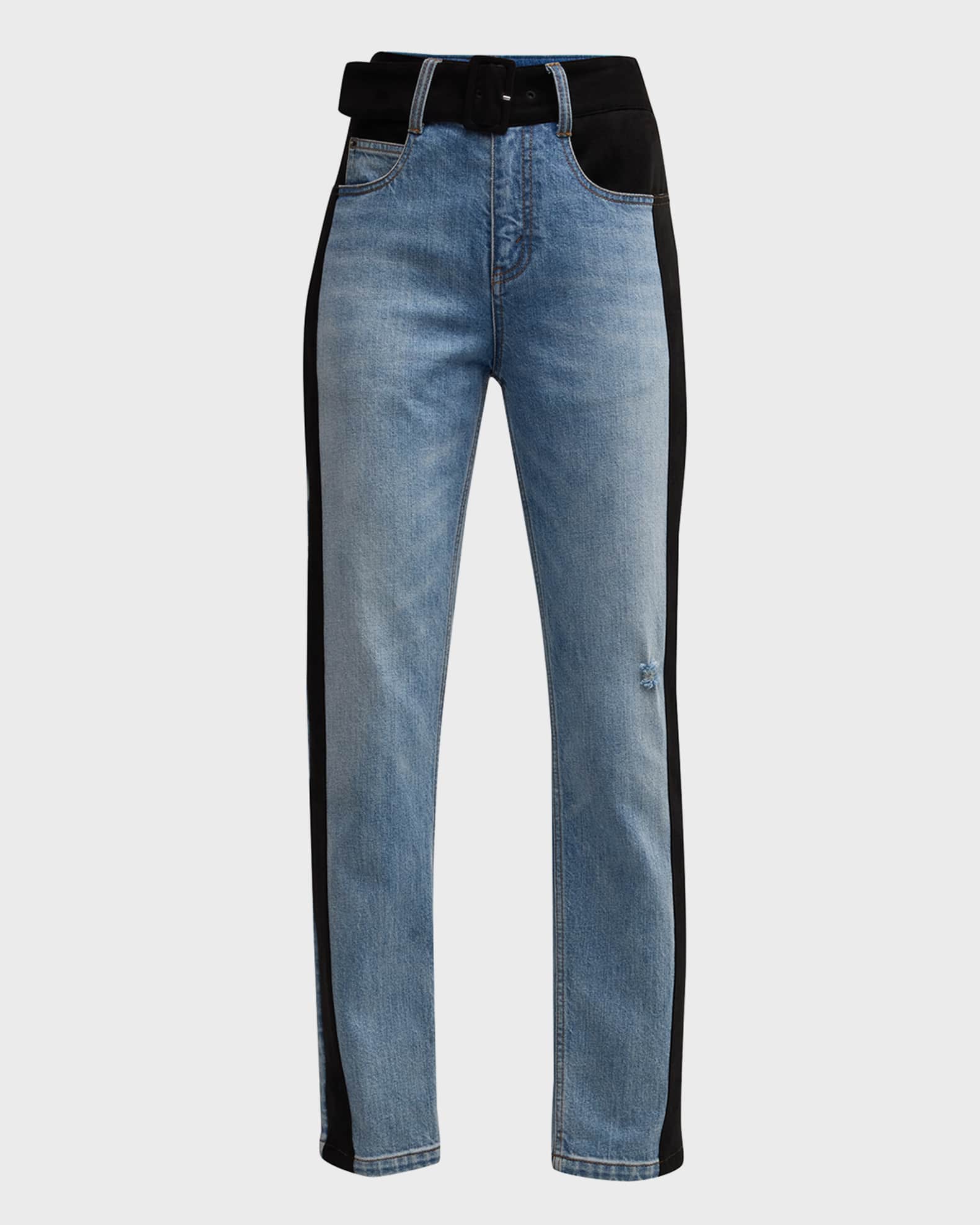 Hellessy Joshua Faux Suede SideStripe Belted StraightLeg Ankle Jeans