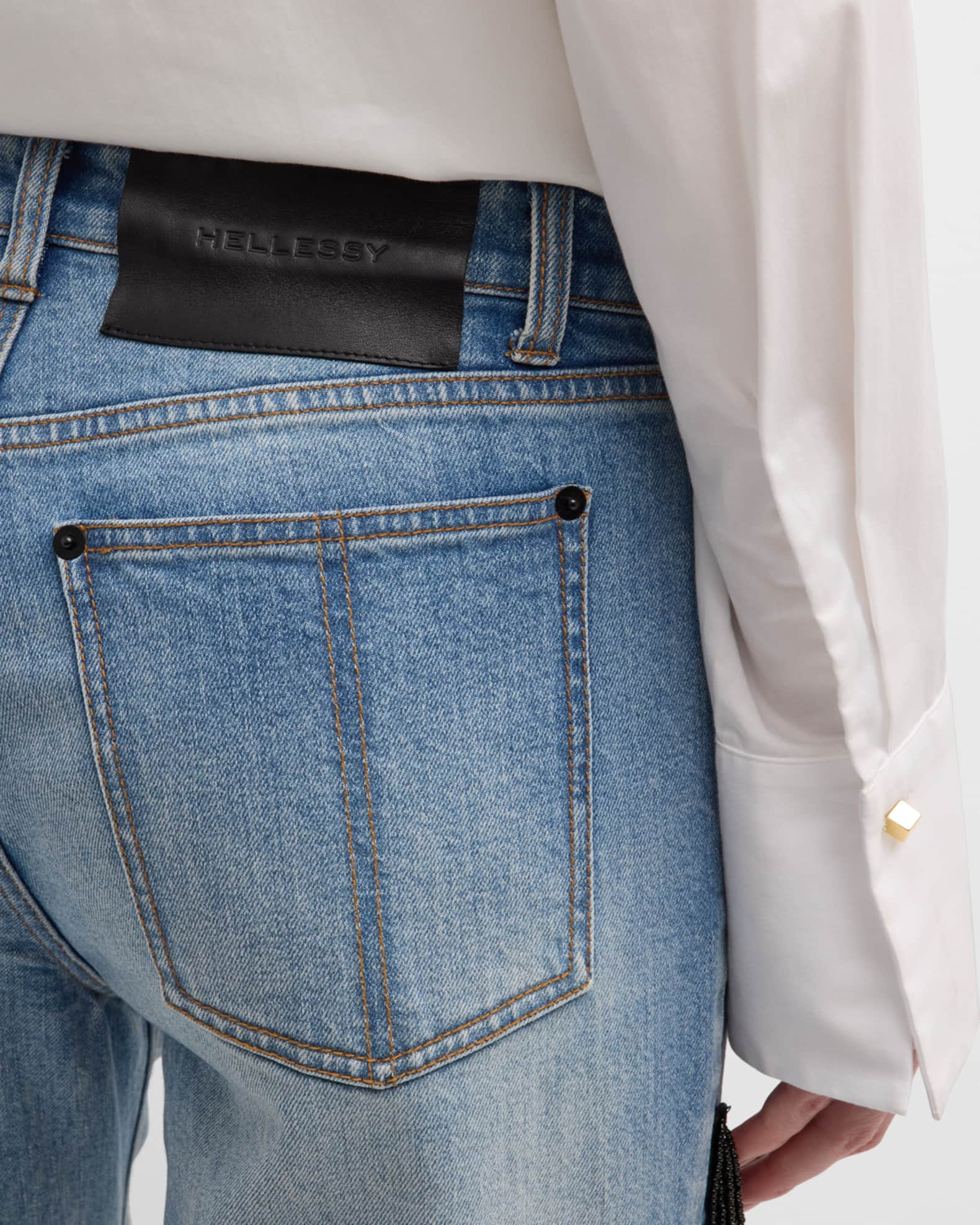 Hellessy Jay Beaded Fringe SlitHem StraightLeg Ankle Jeans Neiman