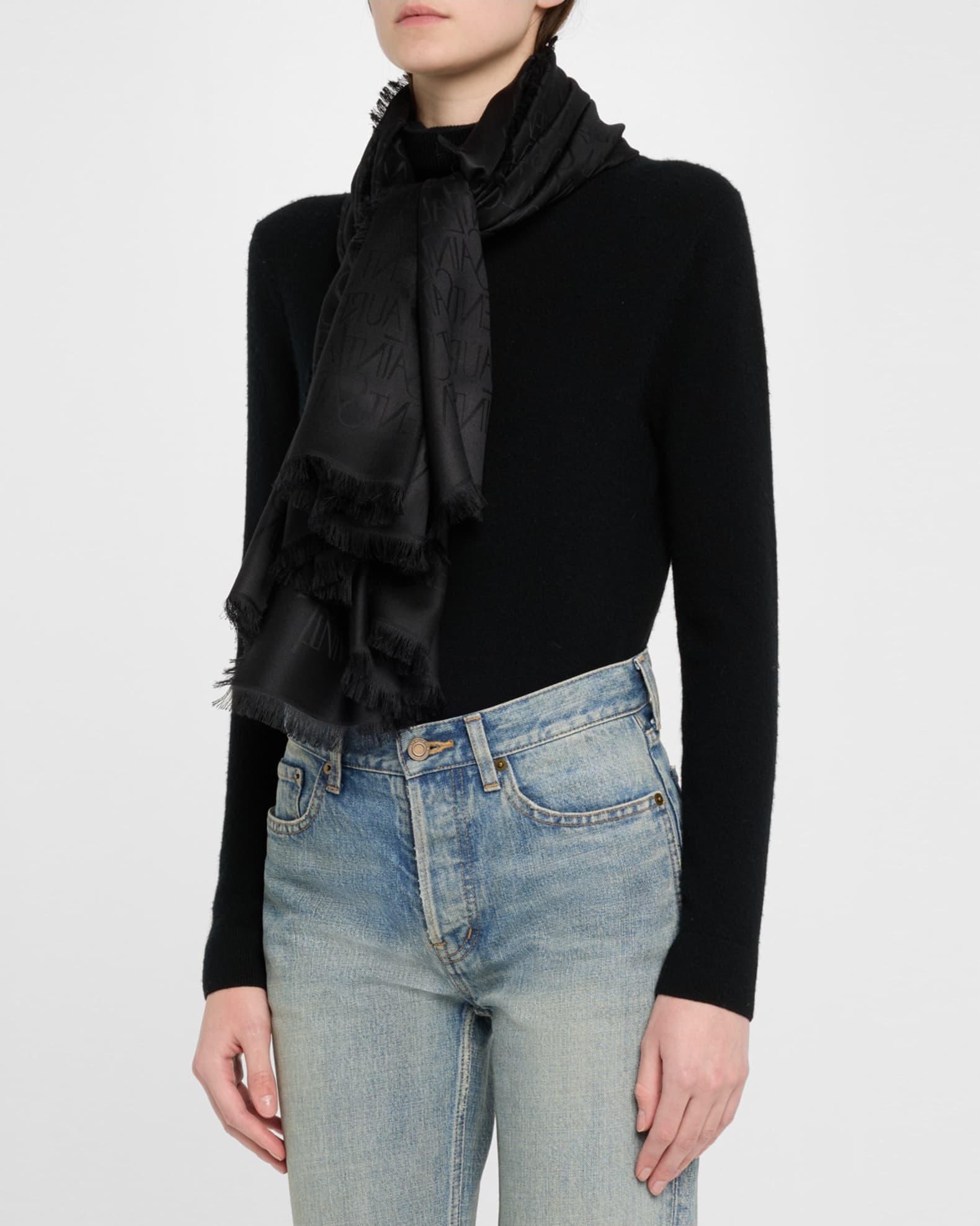 Saint Laurent Grand Carre Jacquard Silk-Wool Scarf | Neiman Marcus