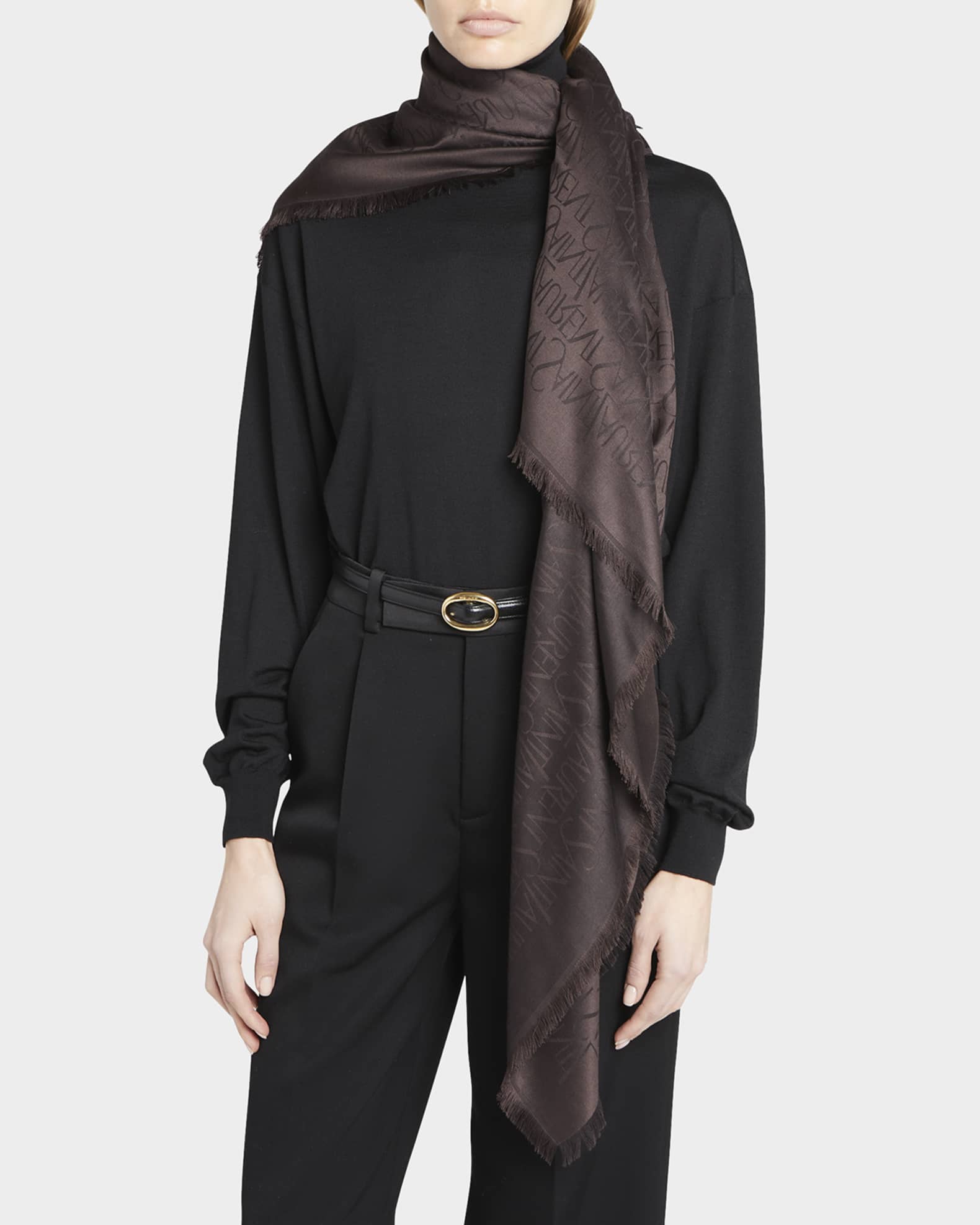 【関税＆送料込み】Saint Laurent Large Square Scarf Saint Laurent Grand Carre Jacquard Silk-Wool Scarf | Neiman