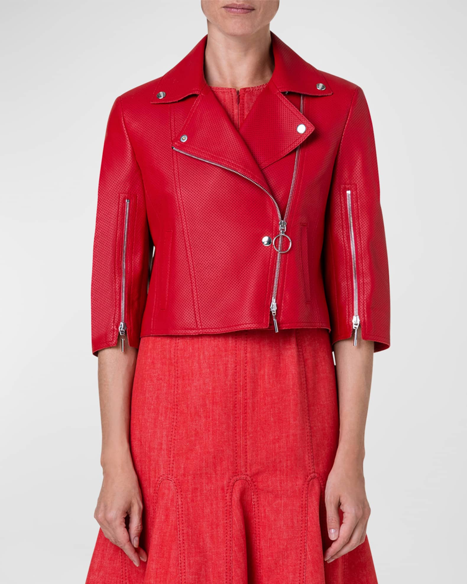 Akris punto Perforated Nappa Leather Cropped Biker Jacket Neiman