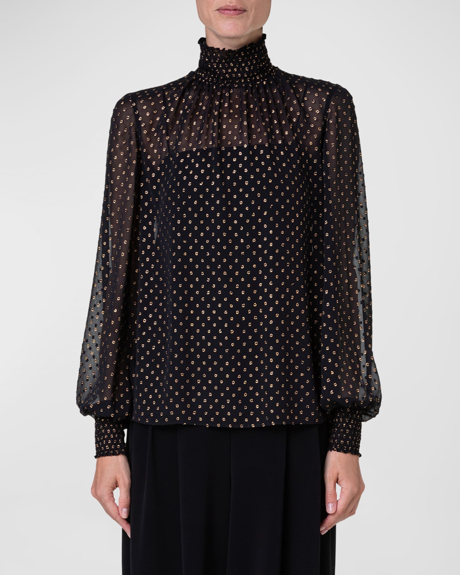 Culture Code Swiss Dot Smocked Blouse - Full Size Mock Neck Top main image 0