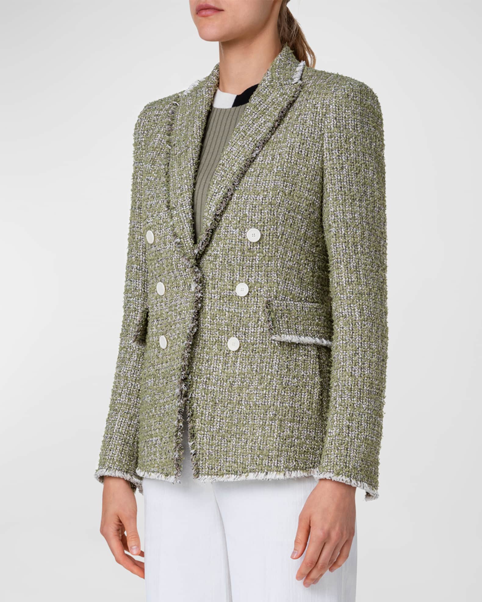 Akris punto Double-Breasted Illusion Tweed Blazer Jacket | Neiman Marcus