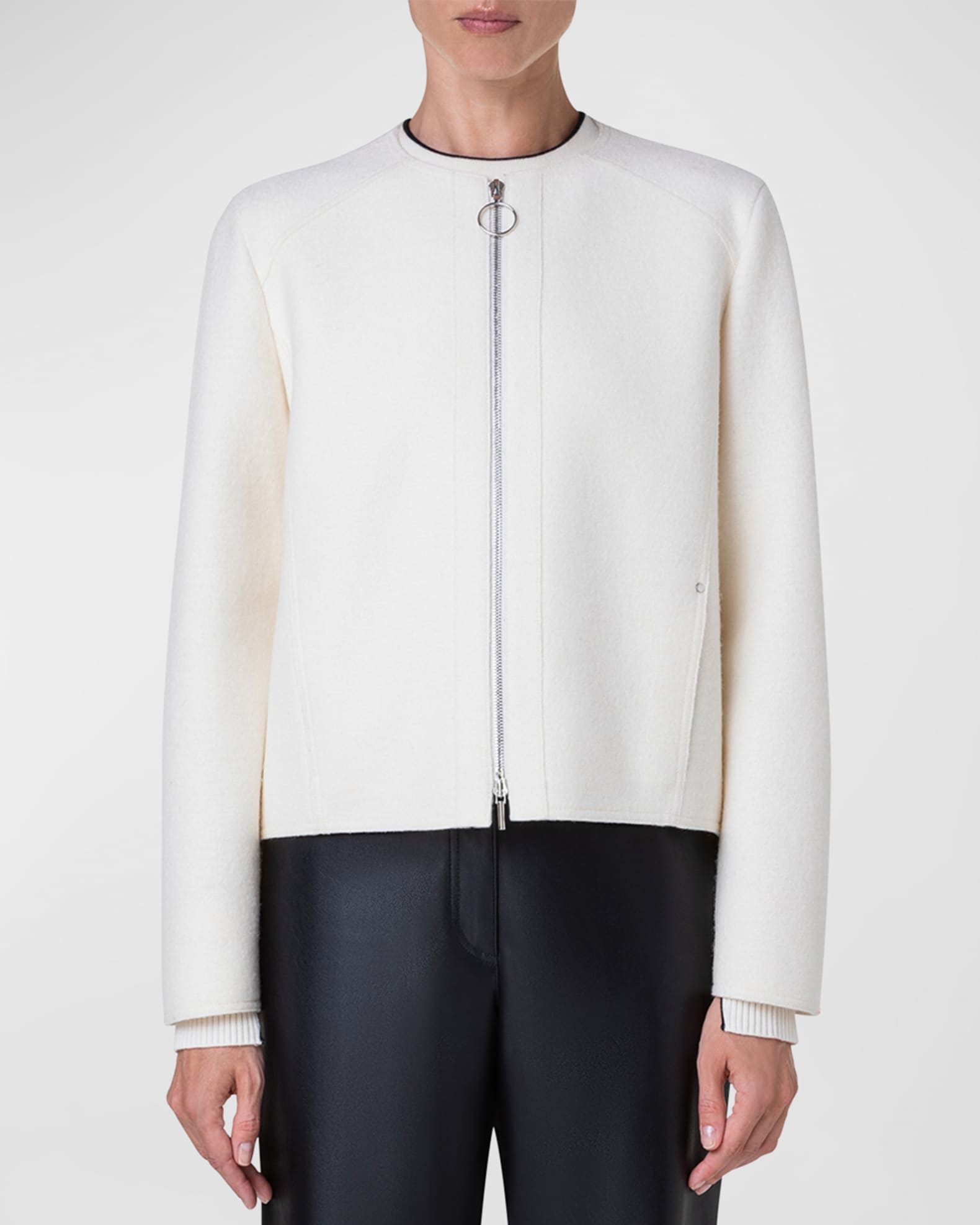 Akris punto Boiled Wool Felt Collarless Zip Jacket