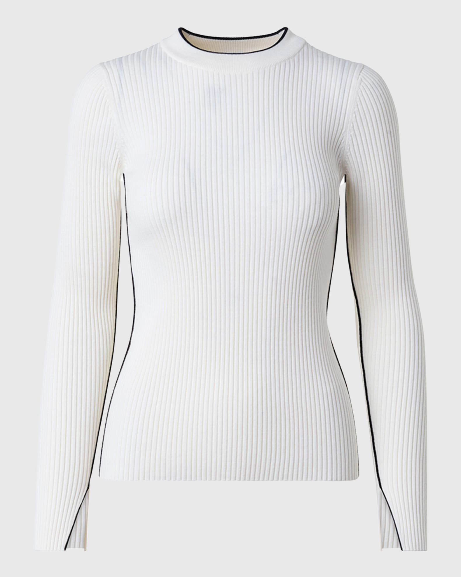 Akris punto Contrast-Piping Slit-Cuff Rib Knit Sweater