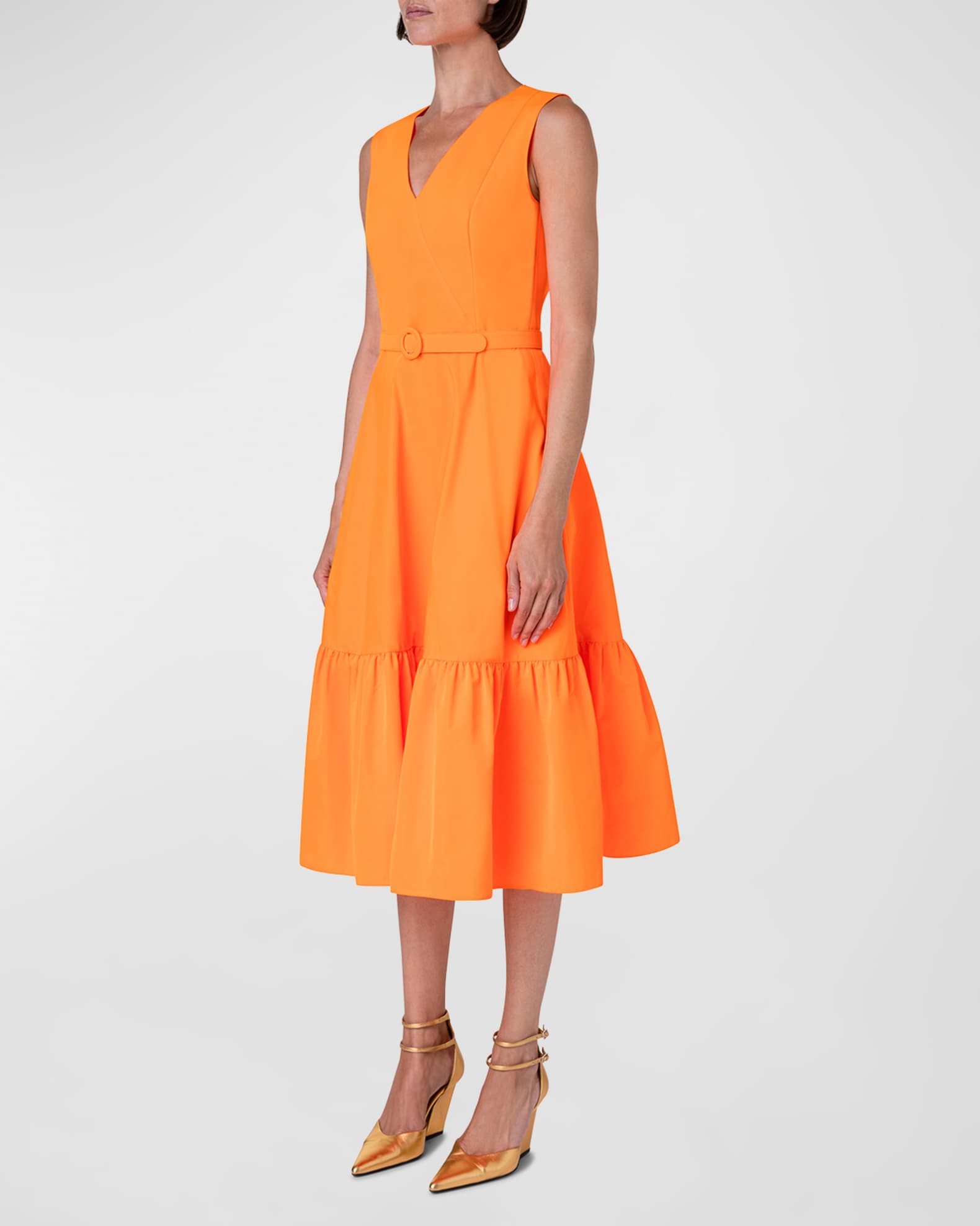 Akris punto Belted Taffeta Midi Dress | Neiman Marcus
