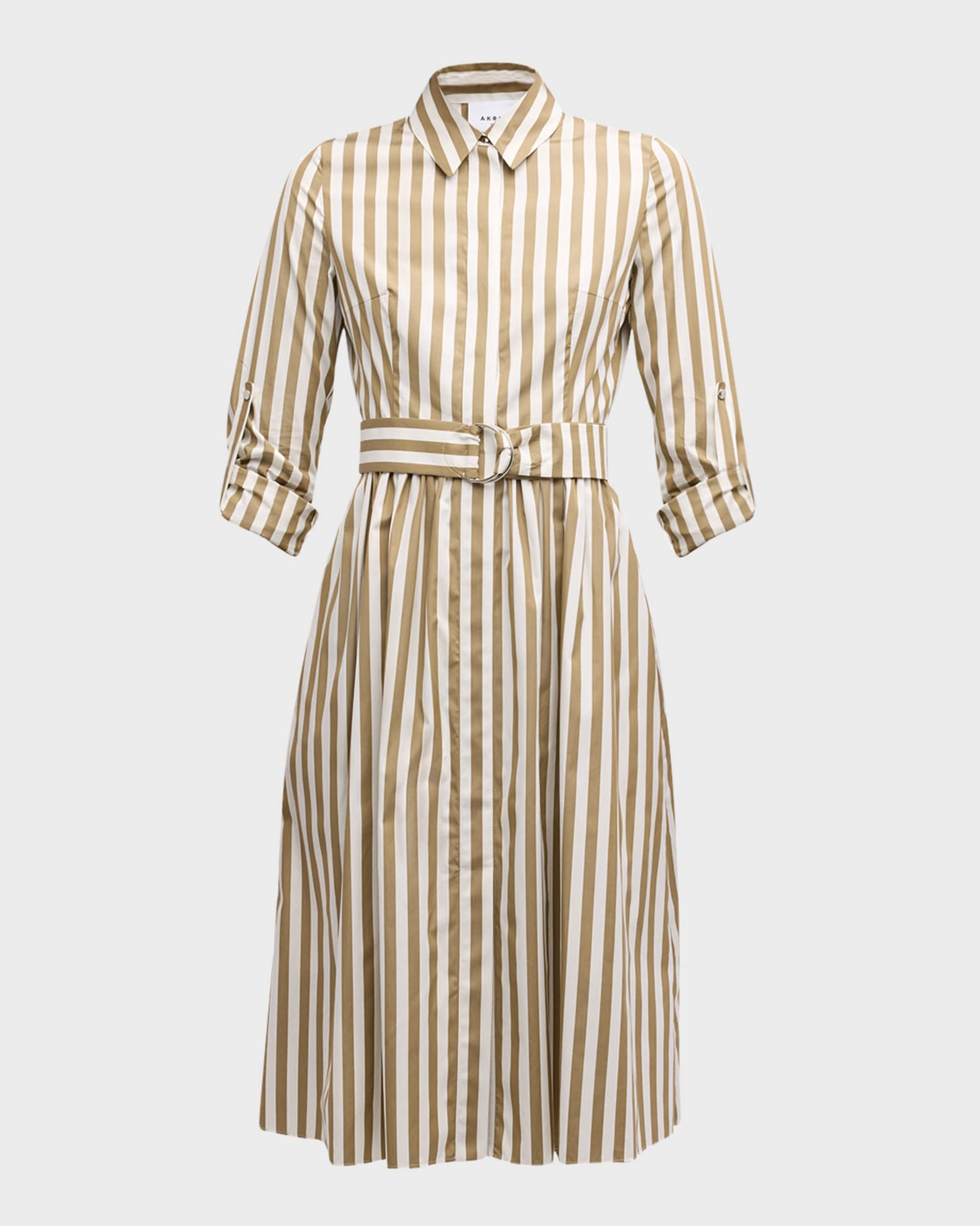 Akris punto Kodak Stripe Belted Cotton Poplin Shirtdress