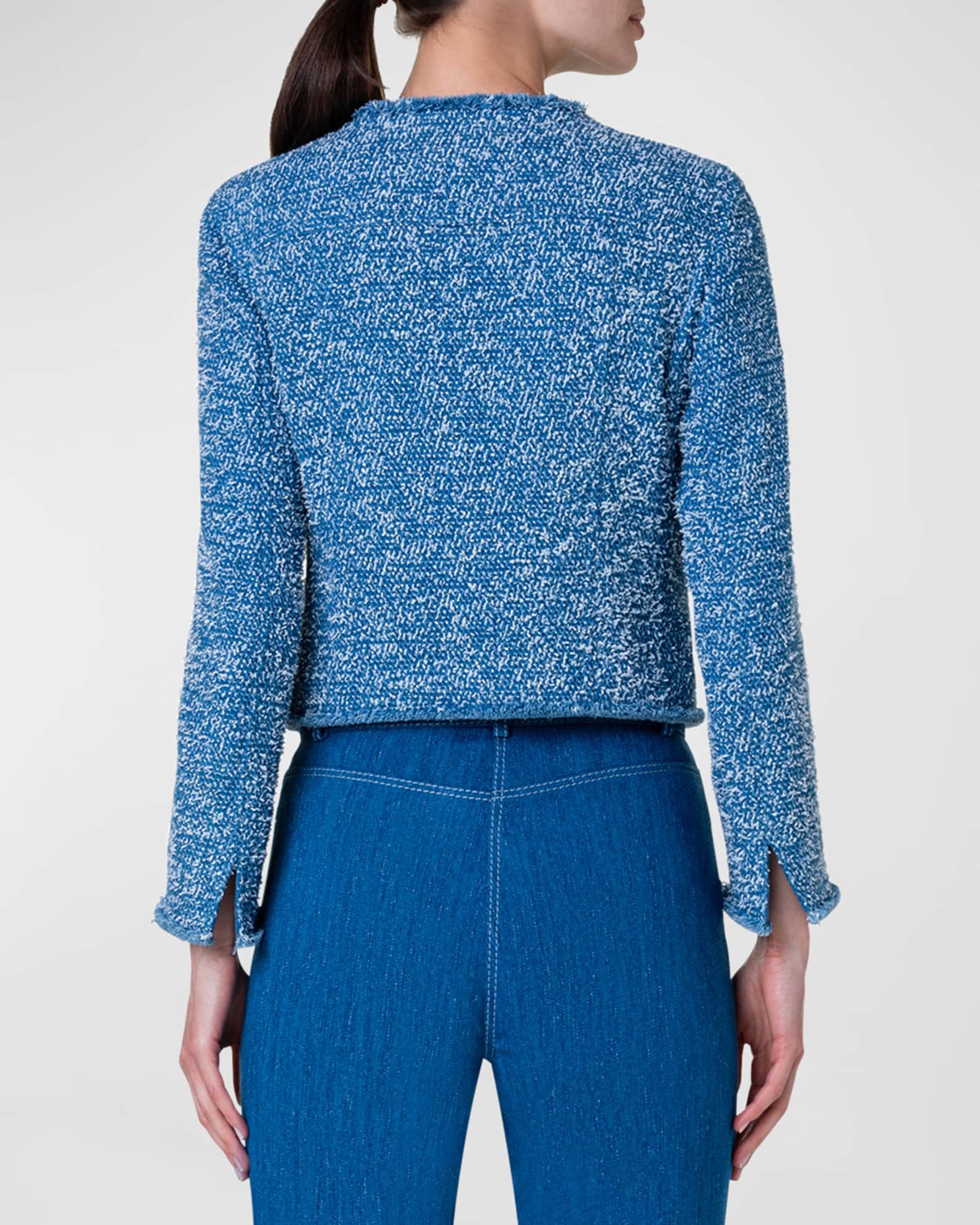 Akris punto Fringe Denim Tweed Boxy Cropped Jacket Neiman Marcus
