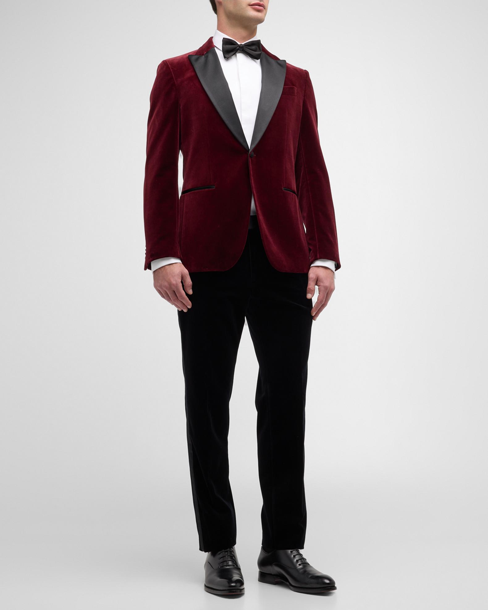 AZAR Men's Slim Fit Red Velvet Dinner Jacket – Shawl Lapel, 1 Button, Sizes 34-54