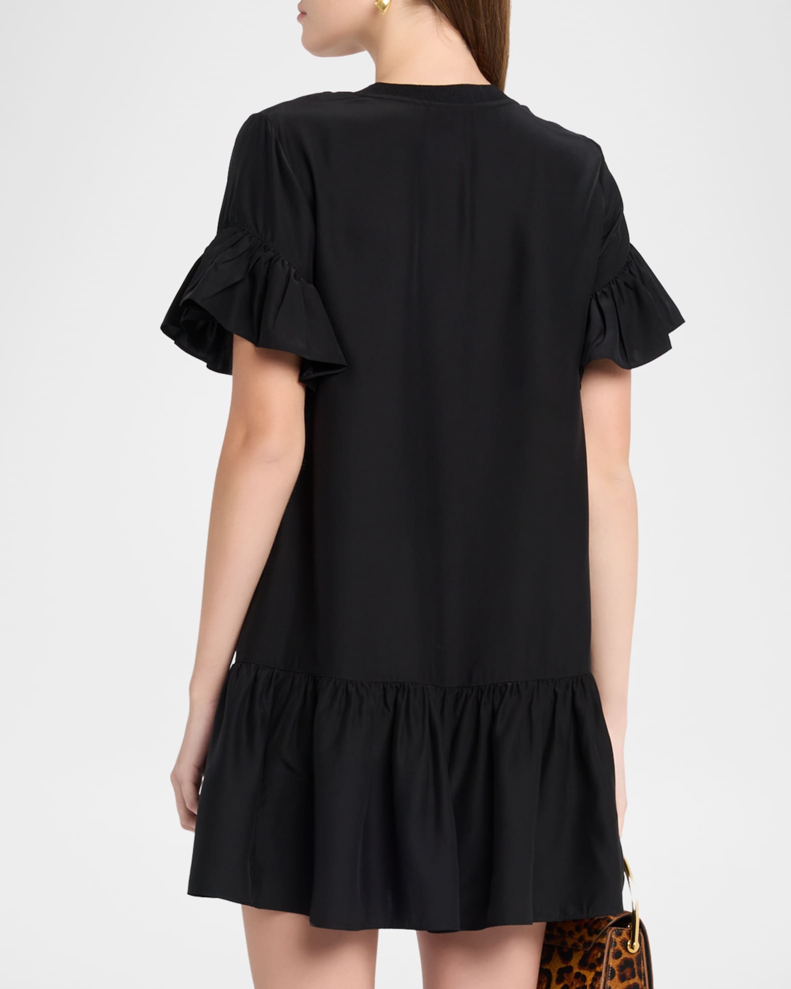 Cinq a Sept Leilah Silk Dropped-Waist Flounce Mini Dress | Neiman Marcus