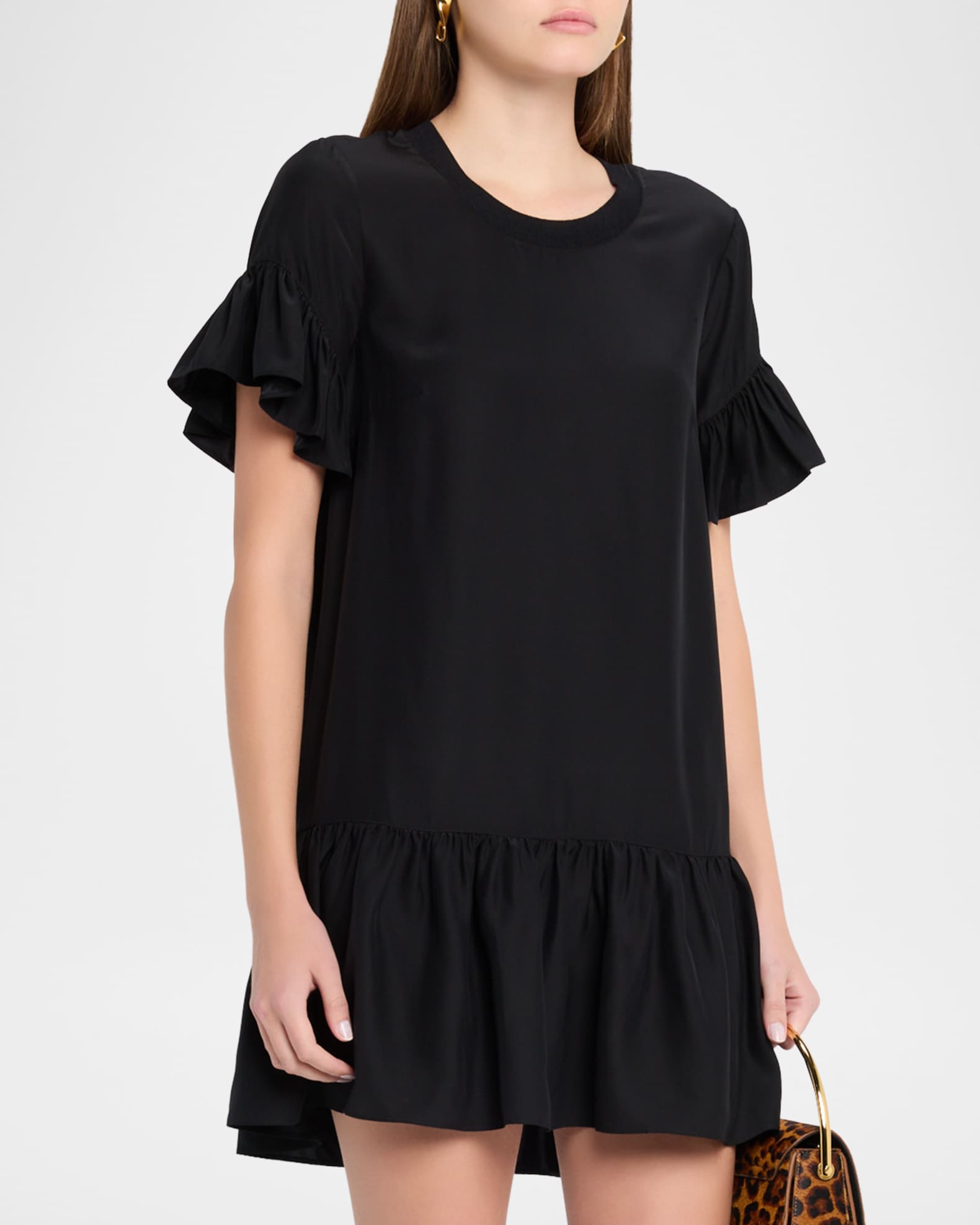 Cinq a Sept Leilah Silk Dropped-Waist Flounce Mini Dress | Neiman