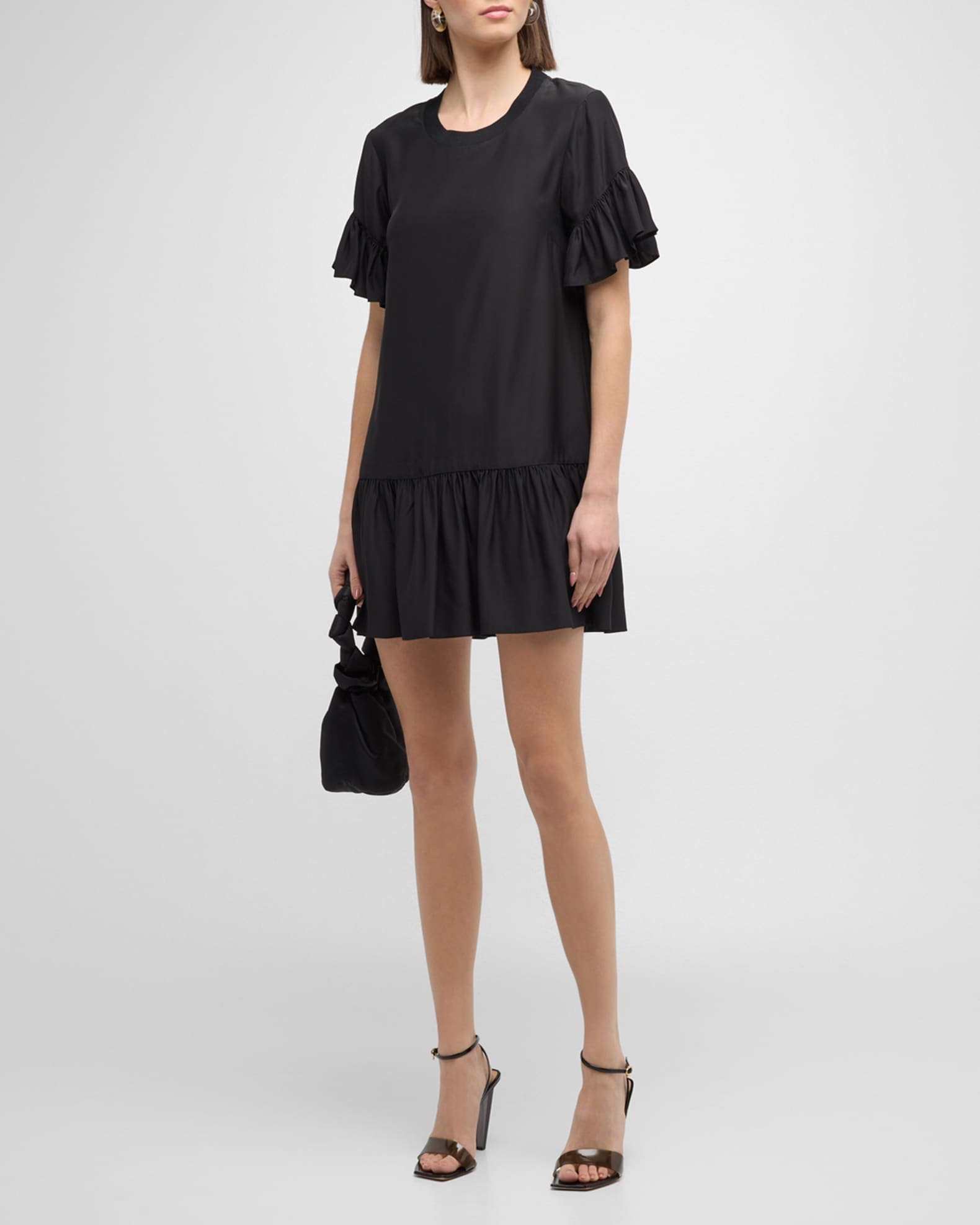 Cinq a Sept Leilah Silk Dropped-Waist Flounce Mini Dress | Neiman Marcus