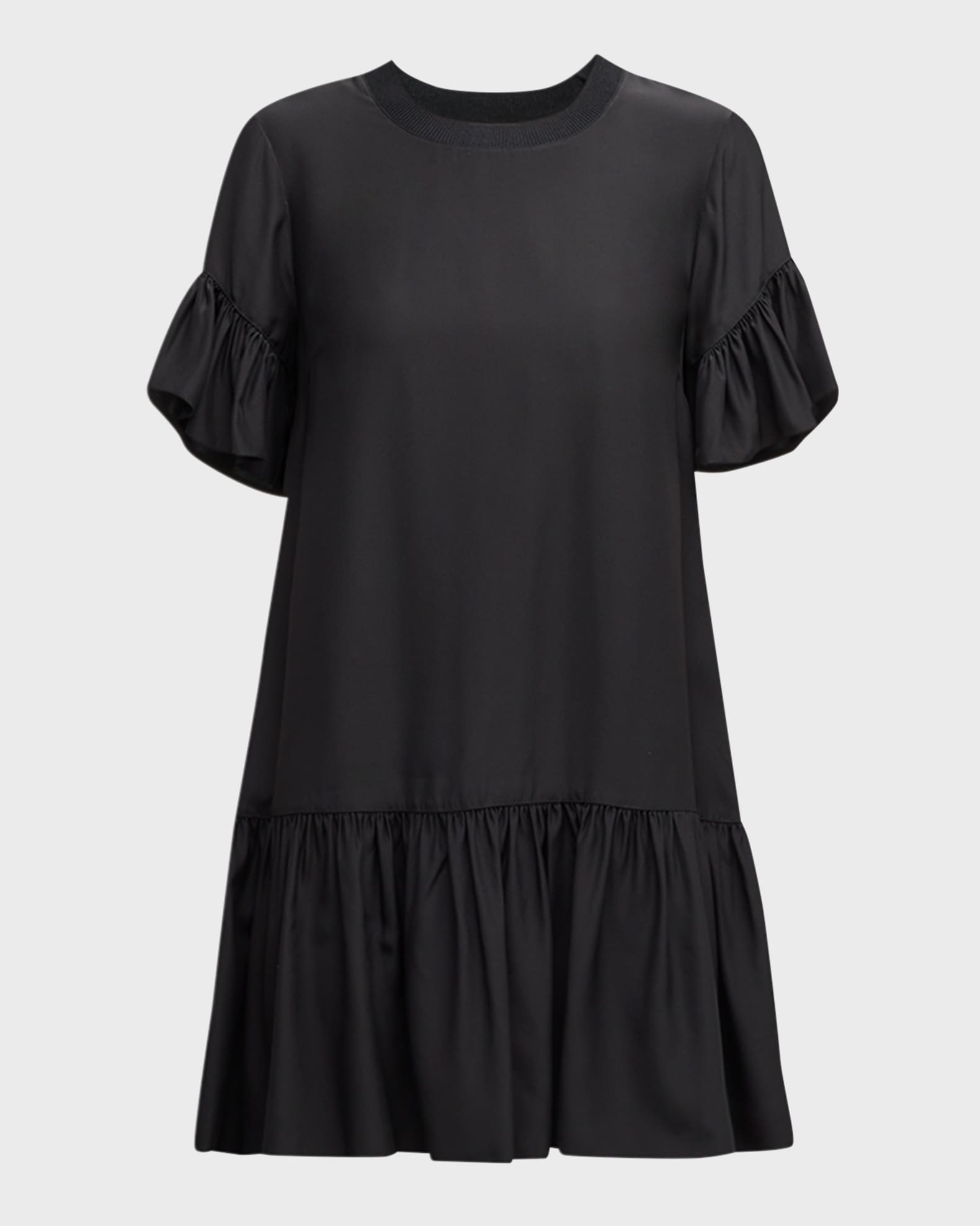 Cinq a Sept Leilah Silk Dropped-Waist Flounce Mini Dress | Neiman Marcus