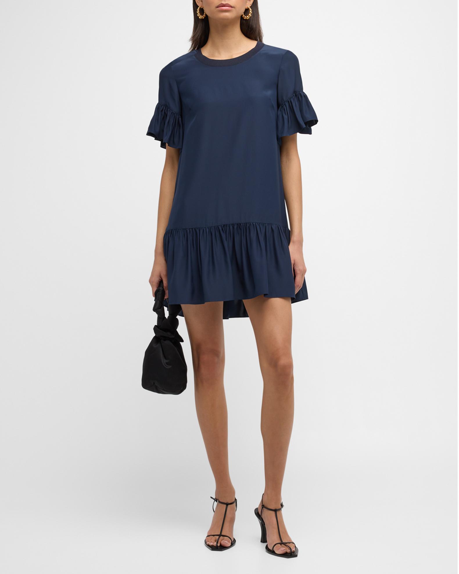 Cinq a Sept Leilah Silk Dropped-Waist Flounce Mini Dress | Neiman Marcus