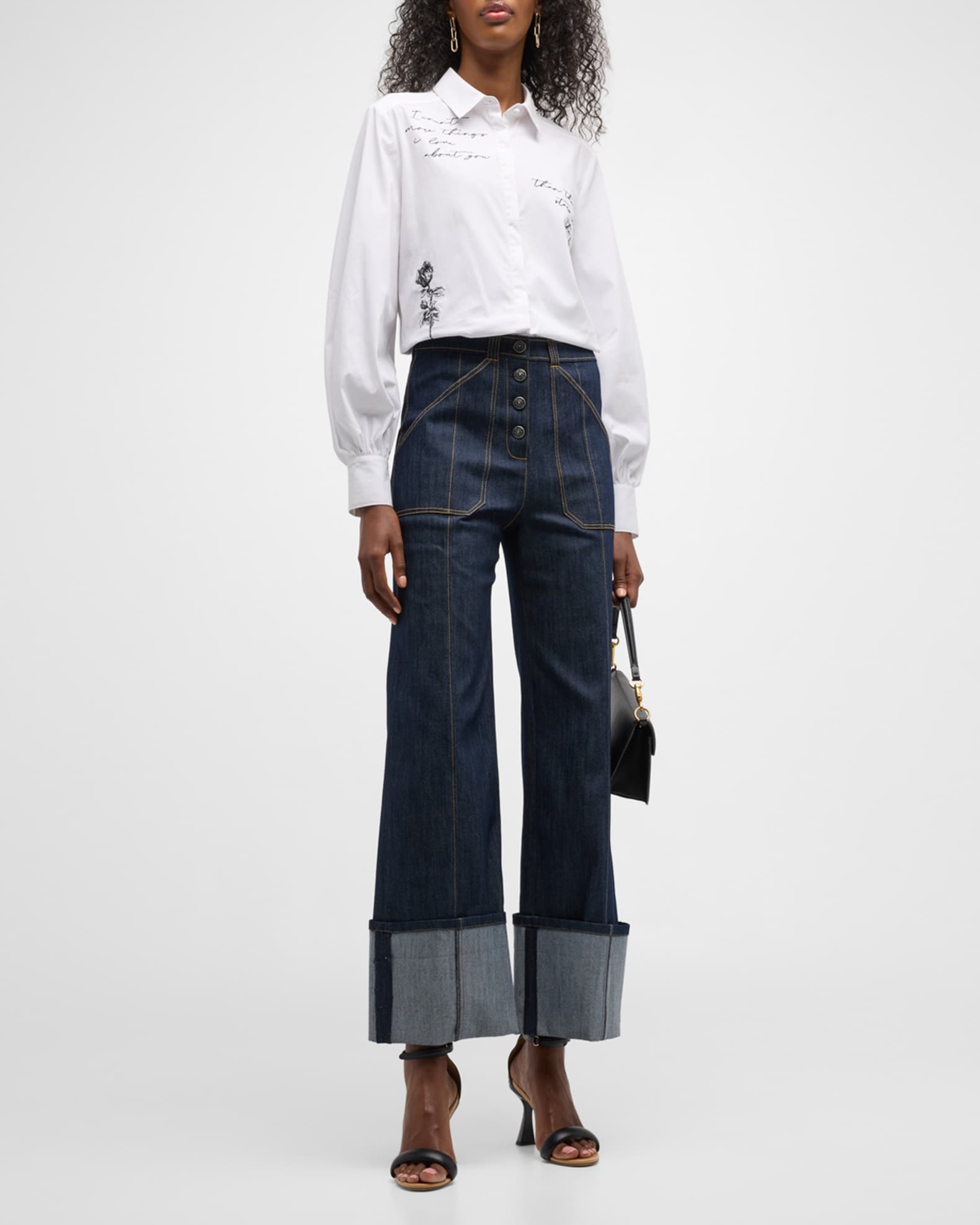 Benji Cuffed Ankle Topstitched Denim Pants 1