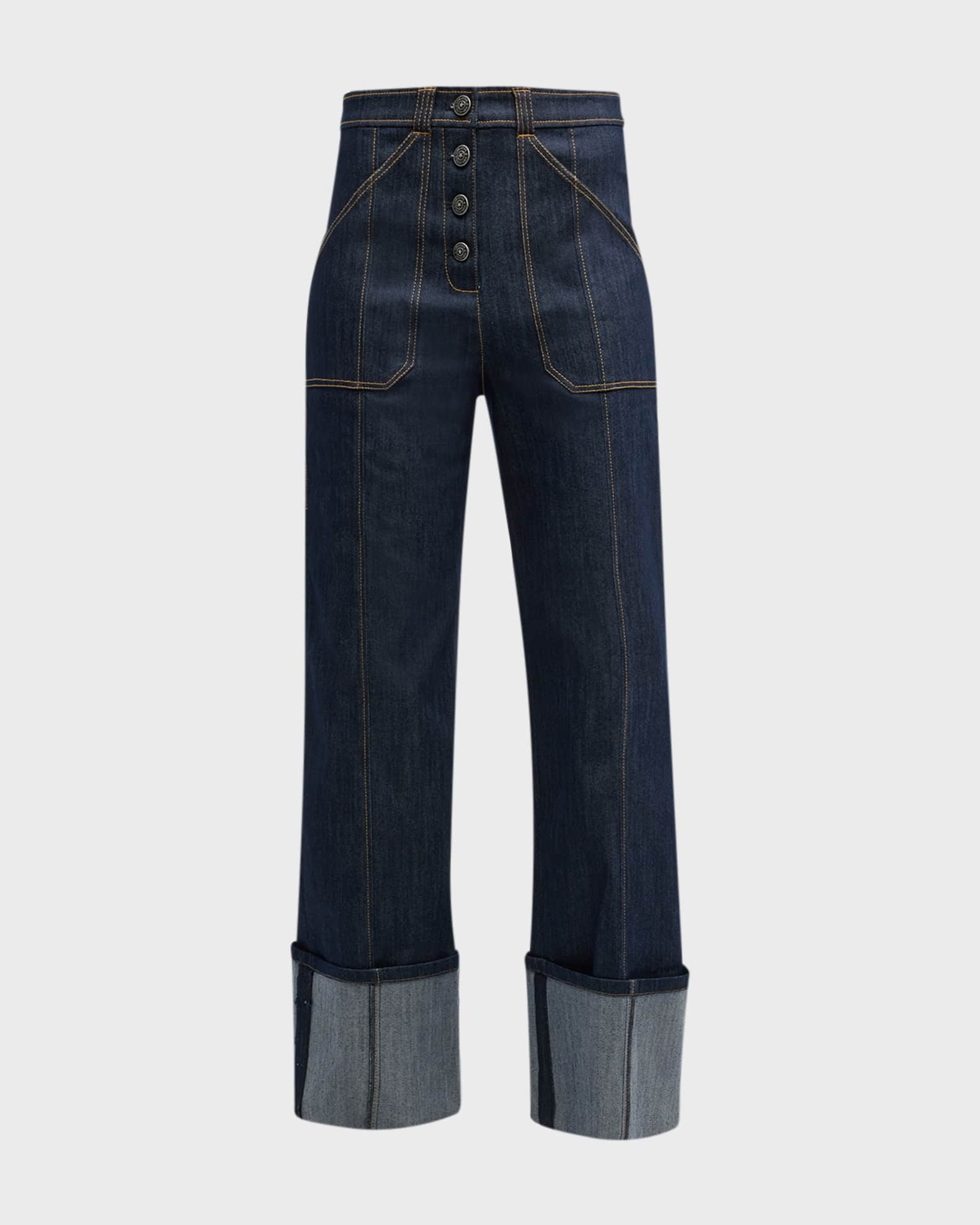 Benji Cuffed Ankle Topstitched Denim Pants 0