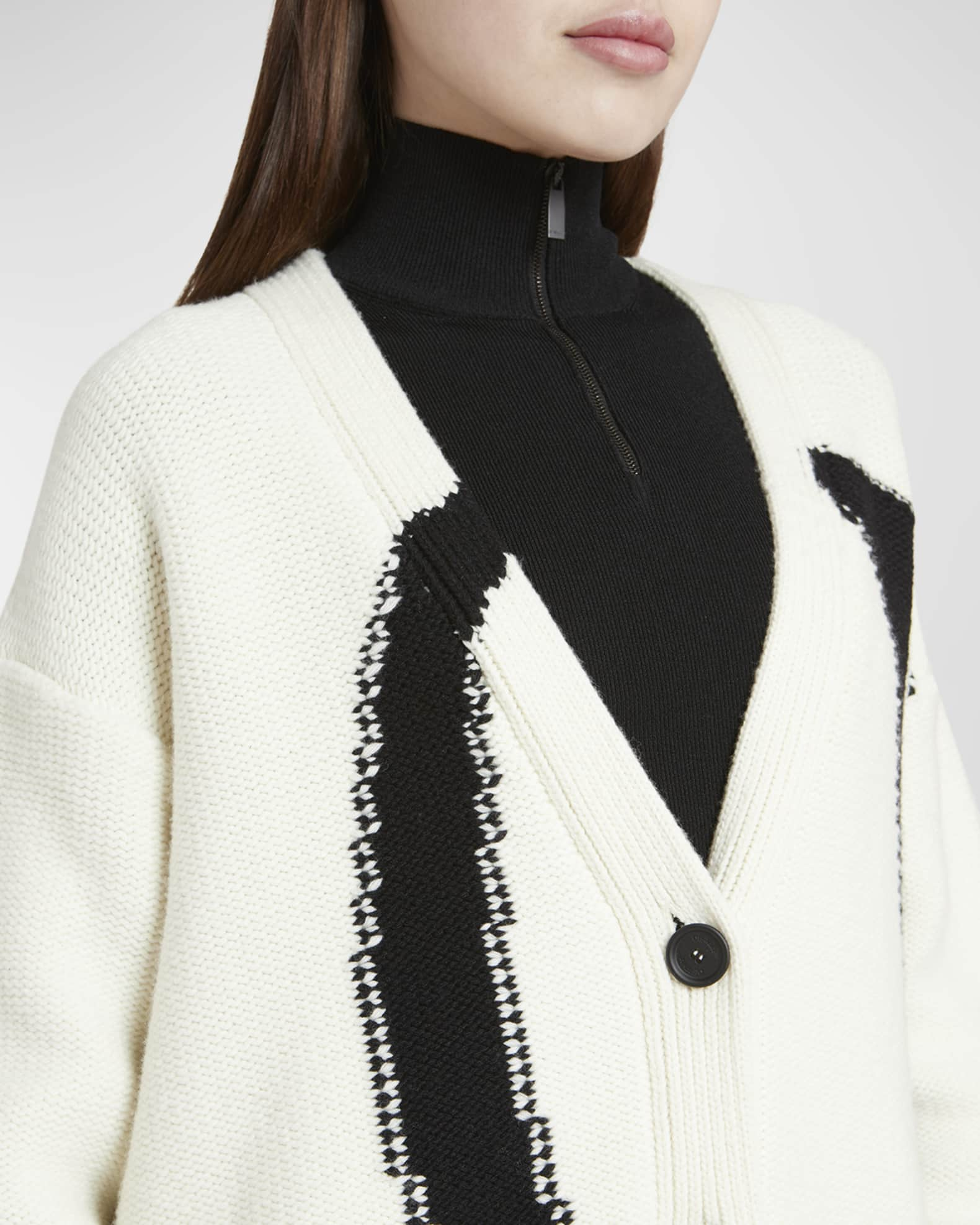 OFF-WHITE Maxi Logo-Intarsia Wool Cardigan White/Black