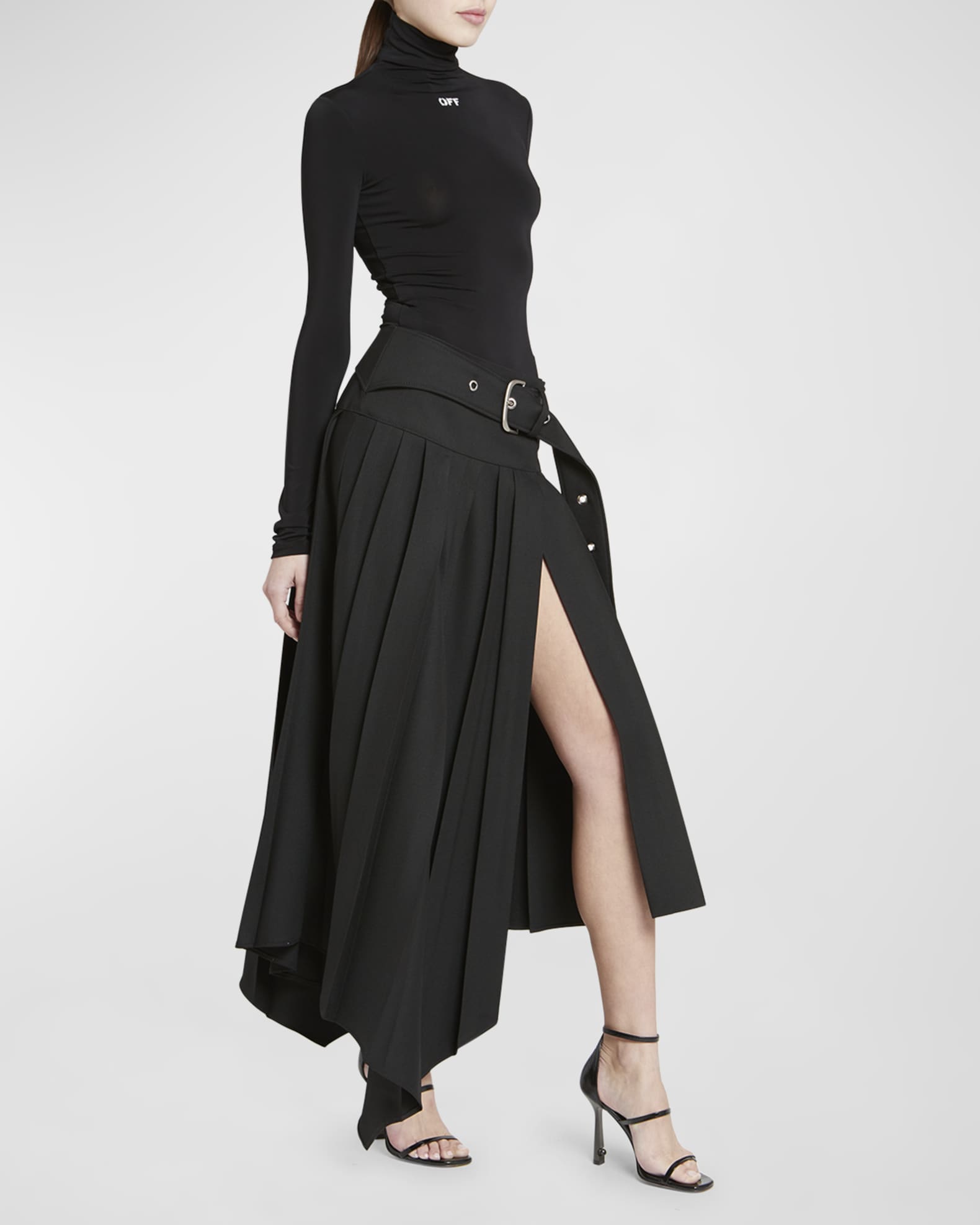 Off-White Tech Drill Belt Pleated Skirt | Neiman Marcus