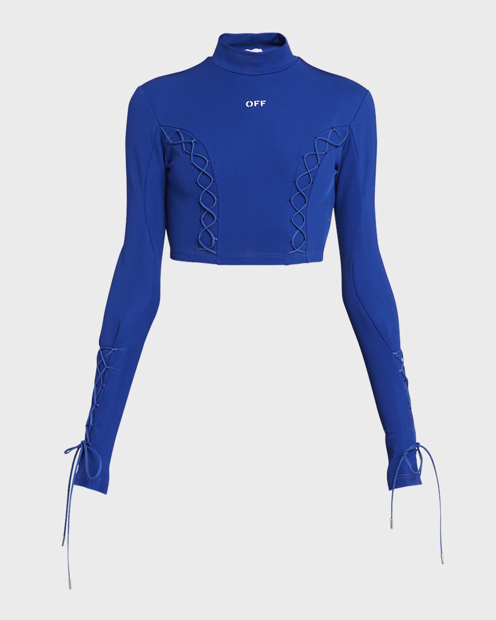 Off-White Logo Stamp Lace-Up Long-Sleeve Top | Neiman Marcus