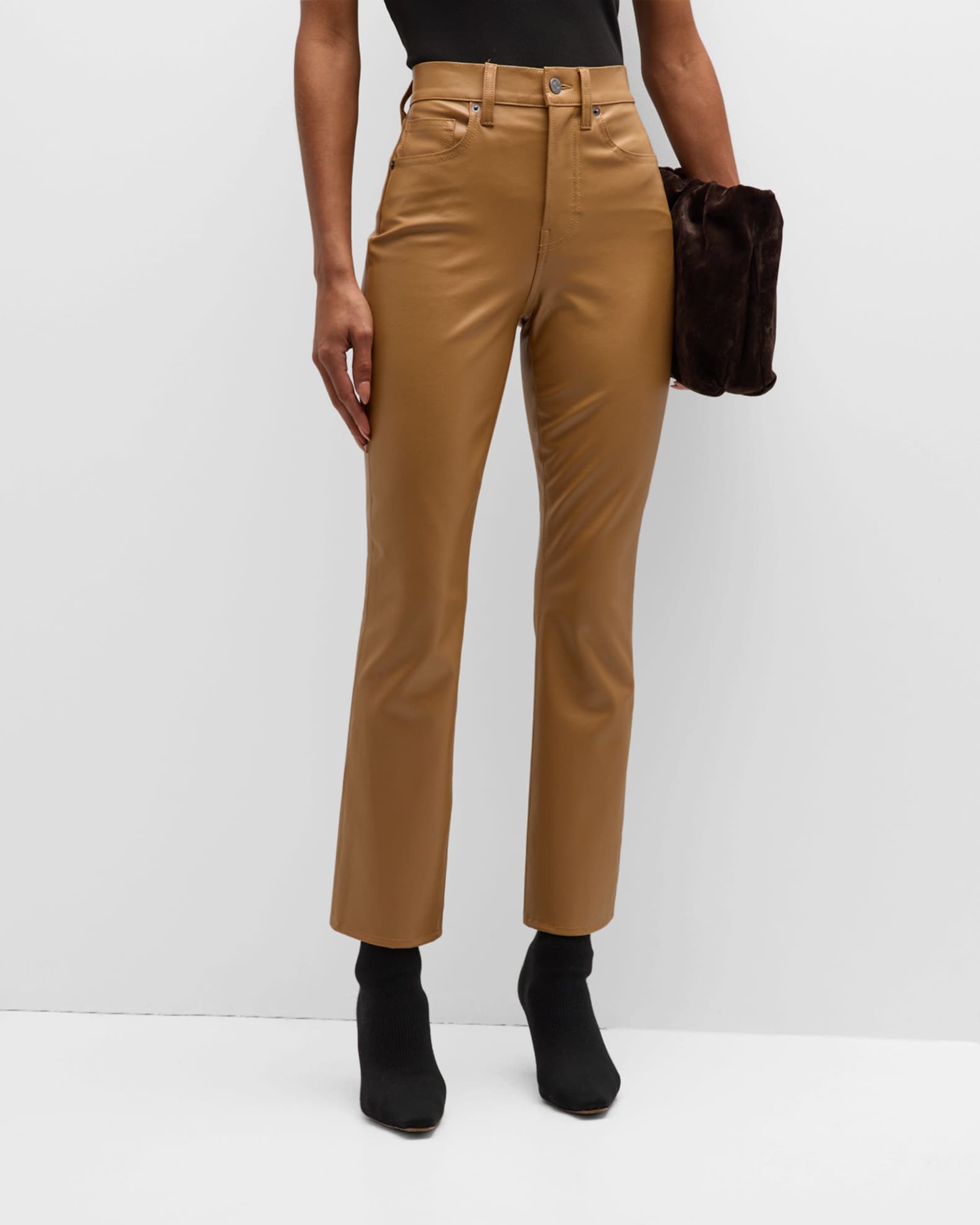 Carly Vegan Leather Kick Flare Crop Jeans