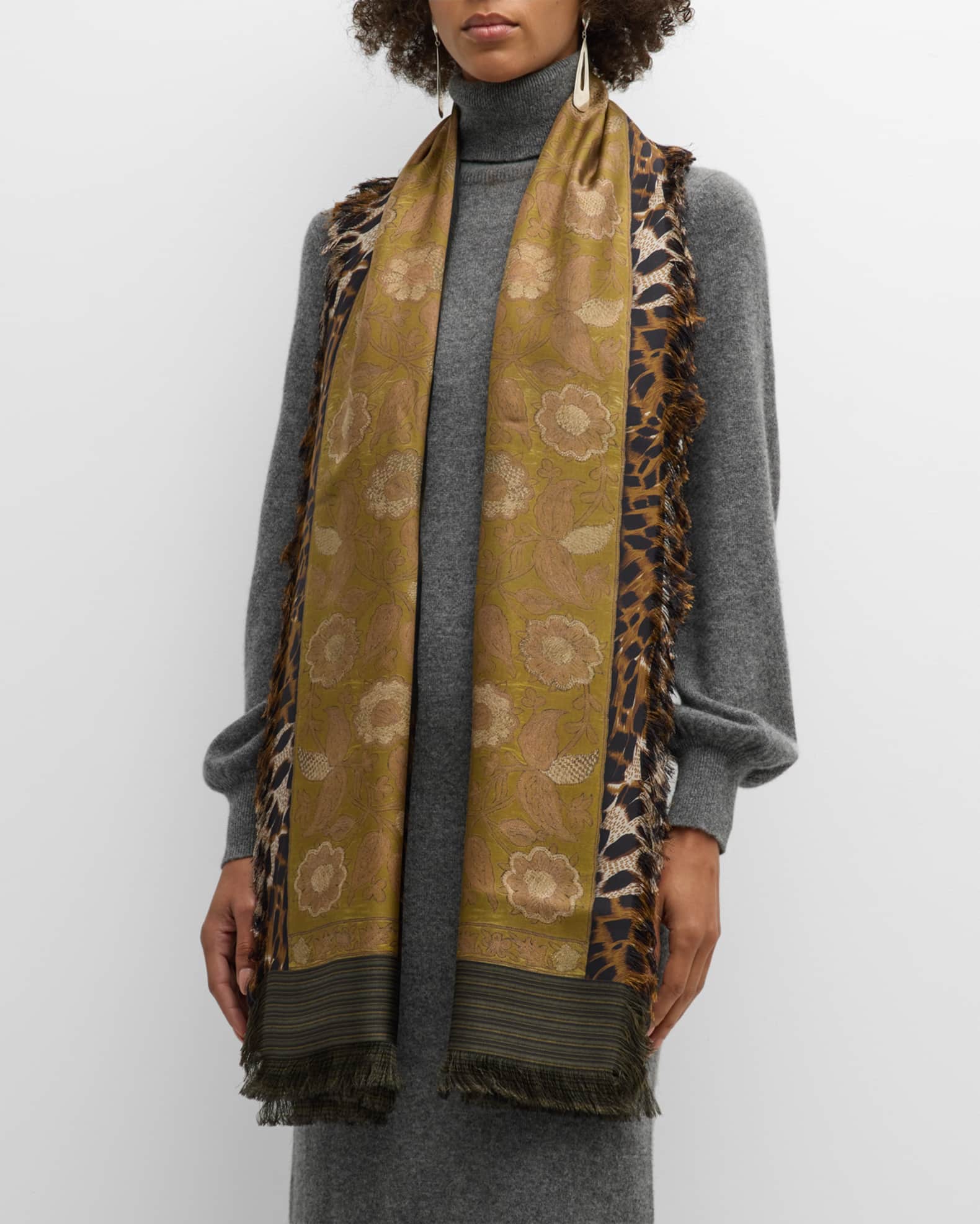 Pierre-Louis Mascia Multi-Print Wool Scarf, Jungle Floral, Women's, Scarves & Wraps Scarf Scarves