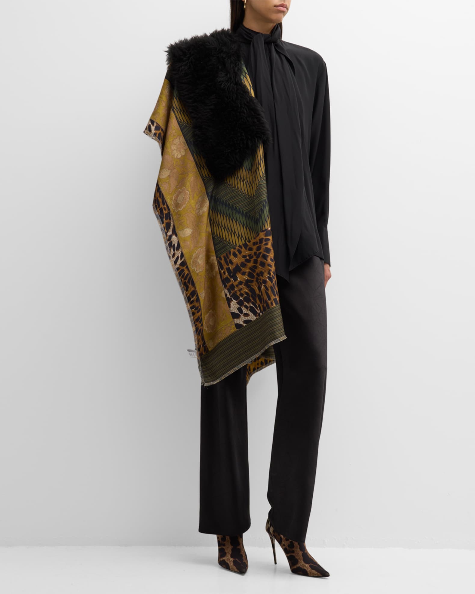 【祝開店！大放出セール開催中】 Pierre-Louis Shearling & Twill Silk Mixed-Patterned Mascia 小物