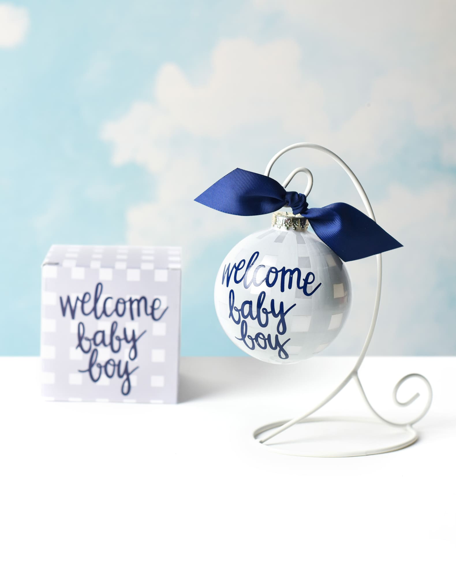Coton Colors Welcome Baby Boy Gingham Christmas Ornament with Stand Personalized Neiman Marcus