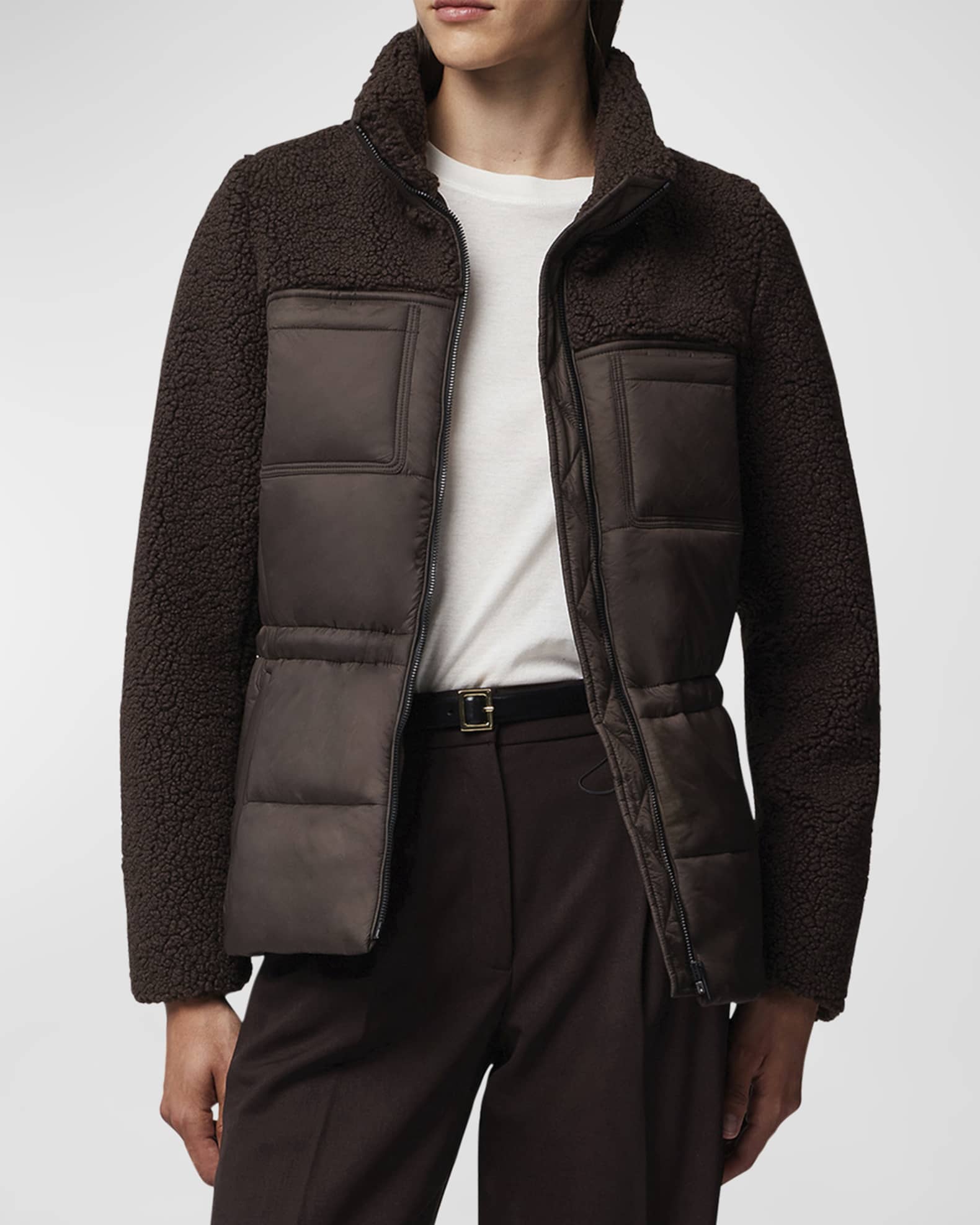 Soia & Kyo Izzie Puffer Jacket with Faux Sherpa Detail | Neiman Marcus
