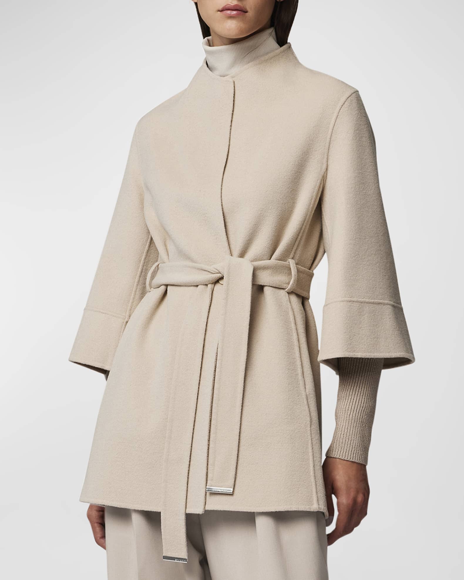 Shop Tory Burch Double-Face Wool Hooded Wrap Coat