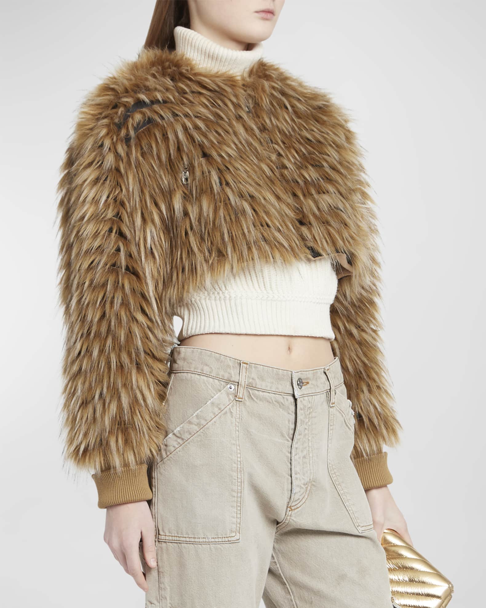 Dolce&Gabbana Tiered Faux Fur Crop Coat | Neiman Marcus