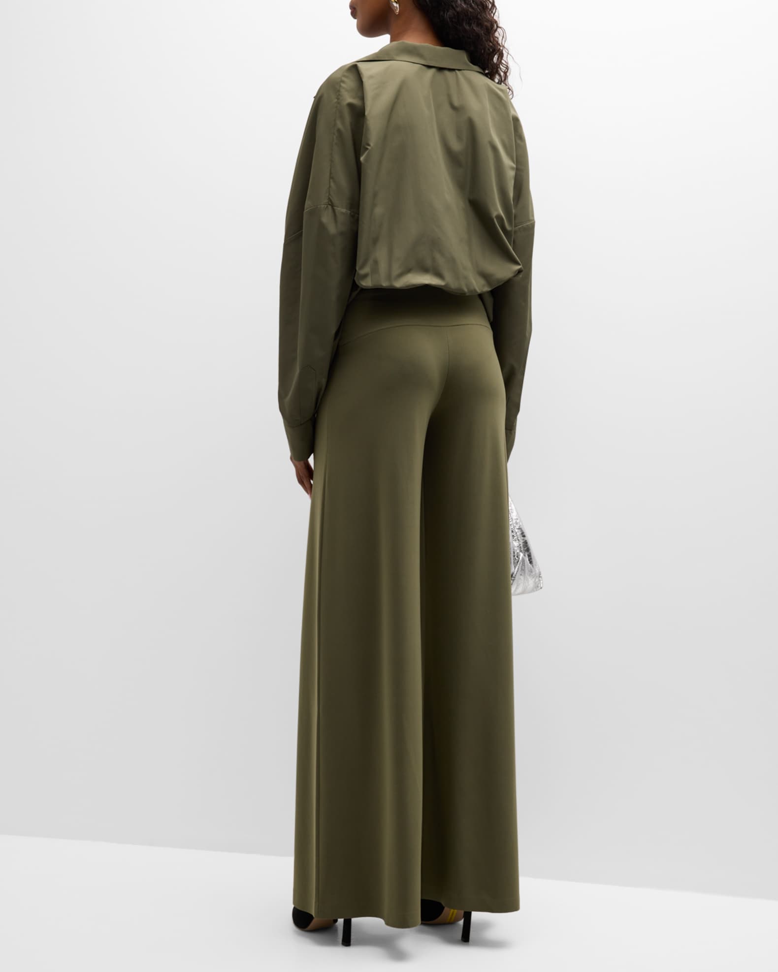 Norma Kamali Oversized Boyfriend Shirt Plunge Bodysuit Neiman Marcus