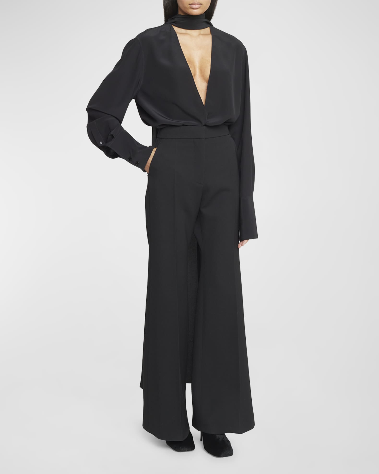 Givenchy Deep-V Tunic Top with Scarf Collar | Neiman Marcus