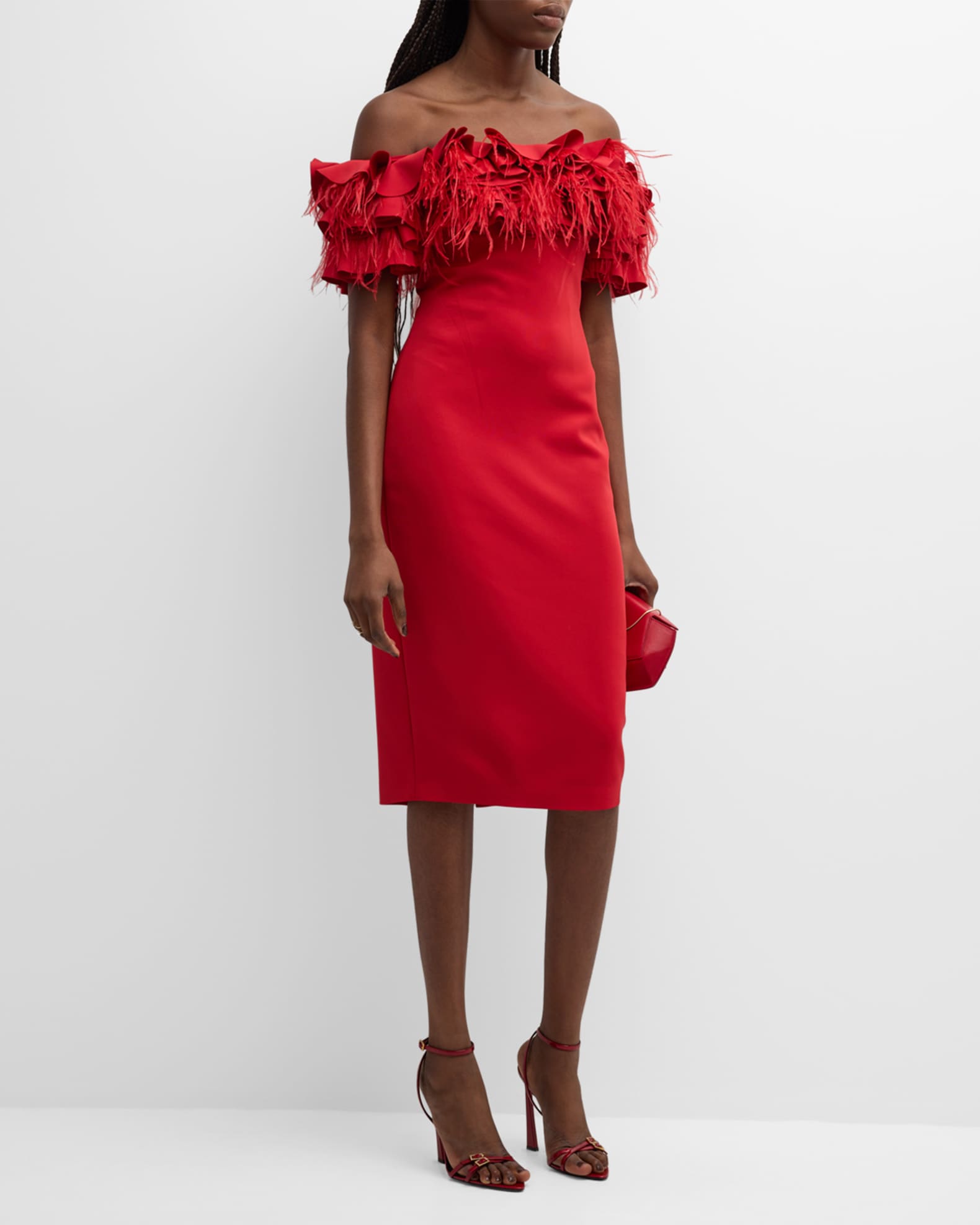 Off the shoulder sales ruffle midi dress
