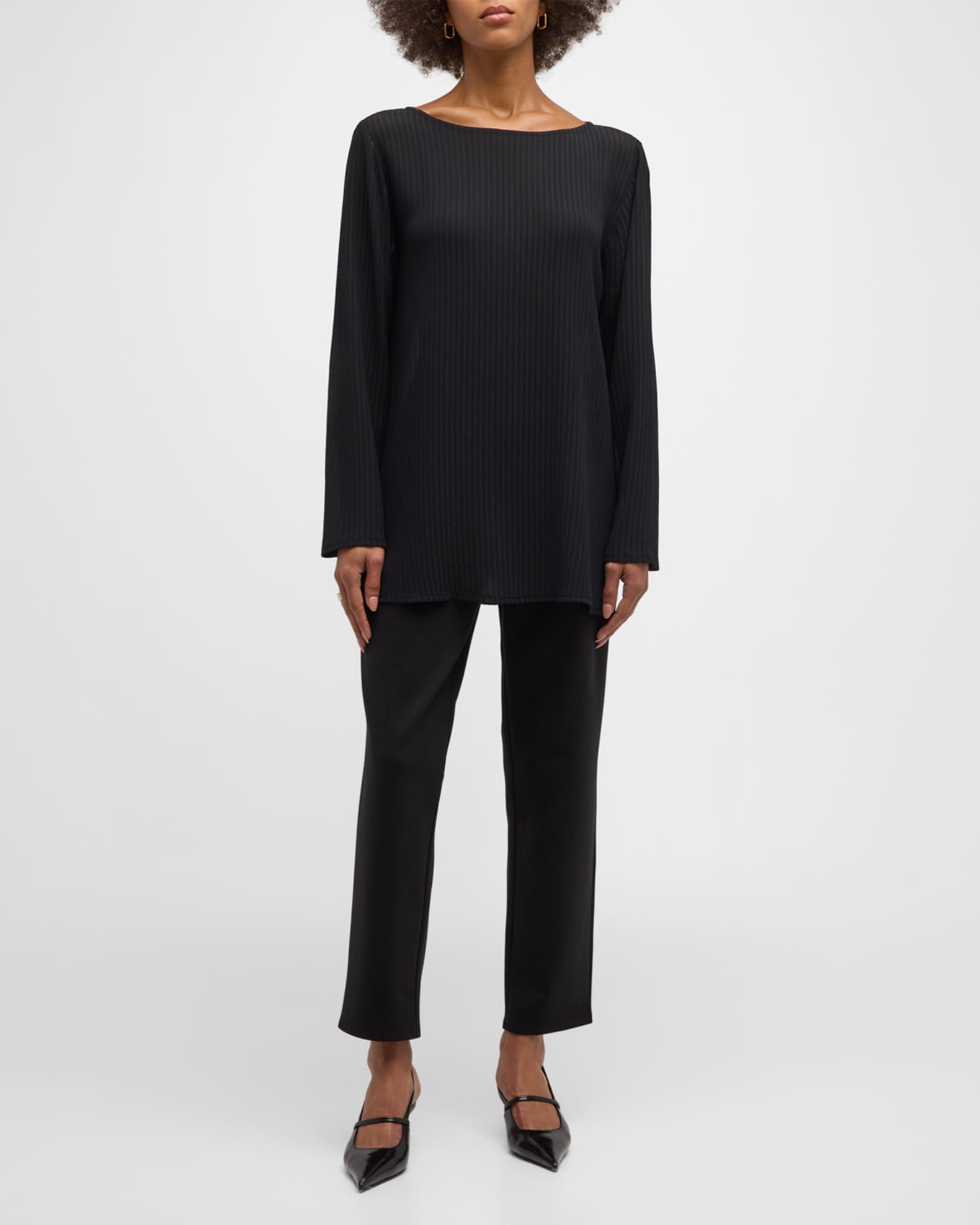 Boat Neck Cuffed Sleeve Slit Tunic Knit Top main image 1