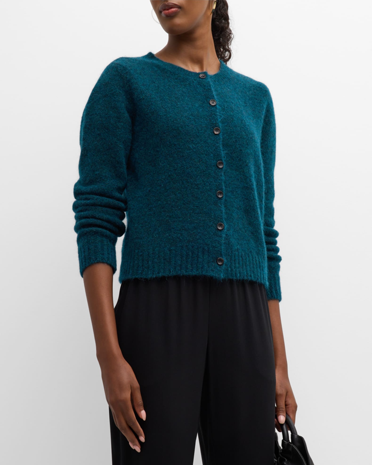 Mohair Plush Mélange Crew Neck Cardigan