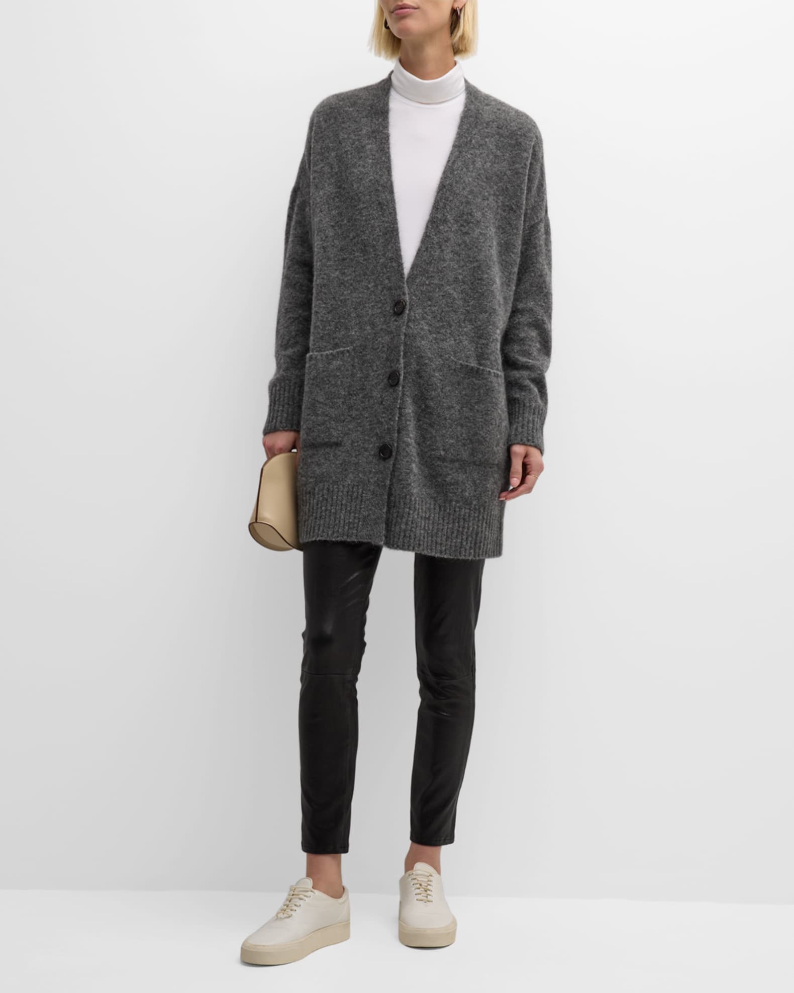 V Neck Button Down Fuzzy Knit Mohair Cardigan